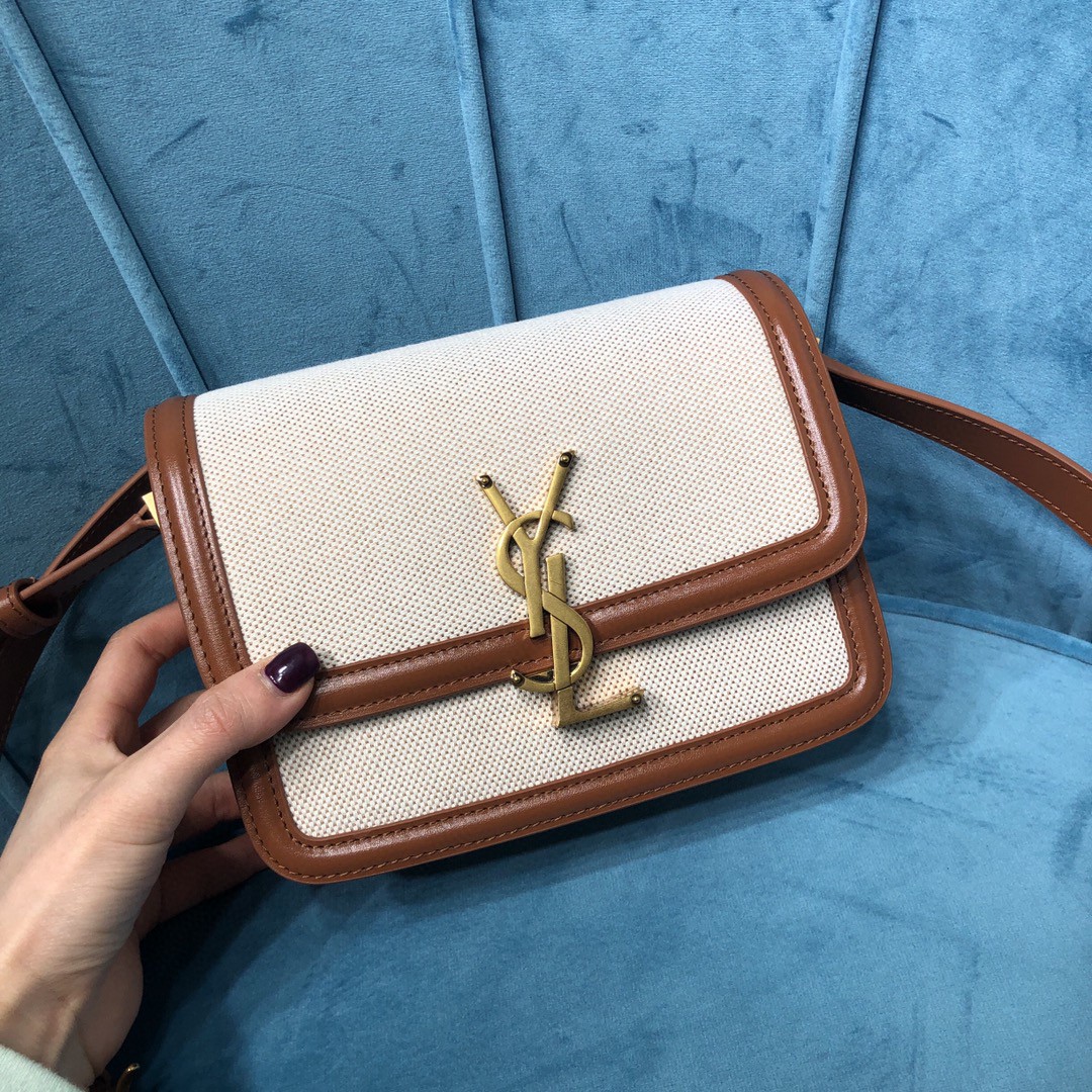 YSL SOLFERINO SMALL SATCHEL IN CANVAS AND BOX SAINT LAURENT LEATHER