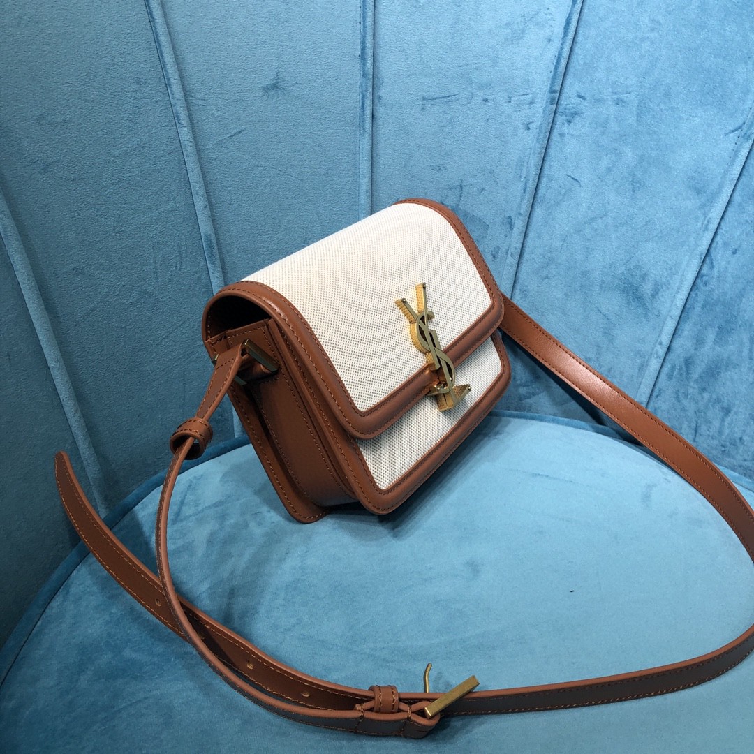 YSL SOLFERINO SMALL SATCHEL IN CANVAS AND BOX SAINT LAURENT LEATHER