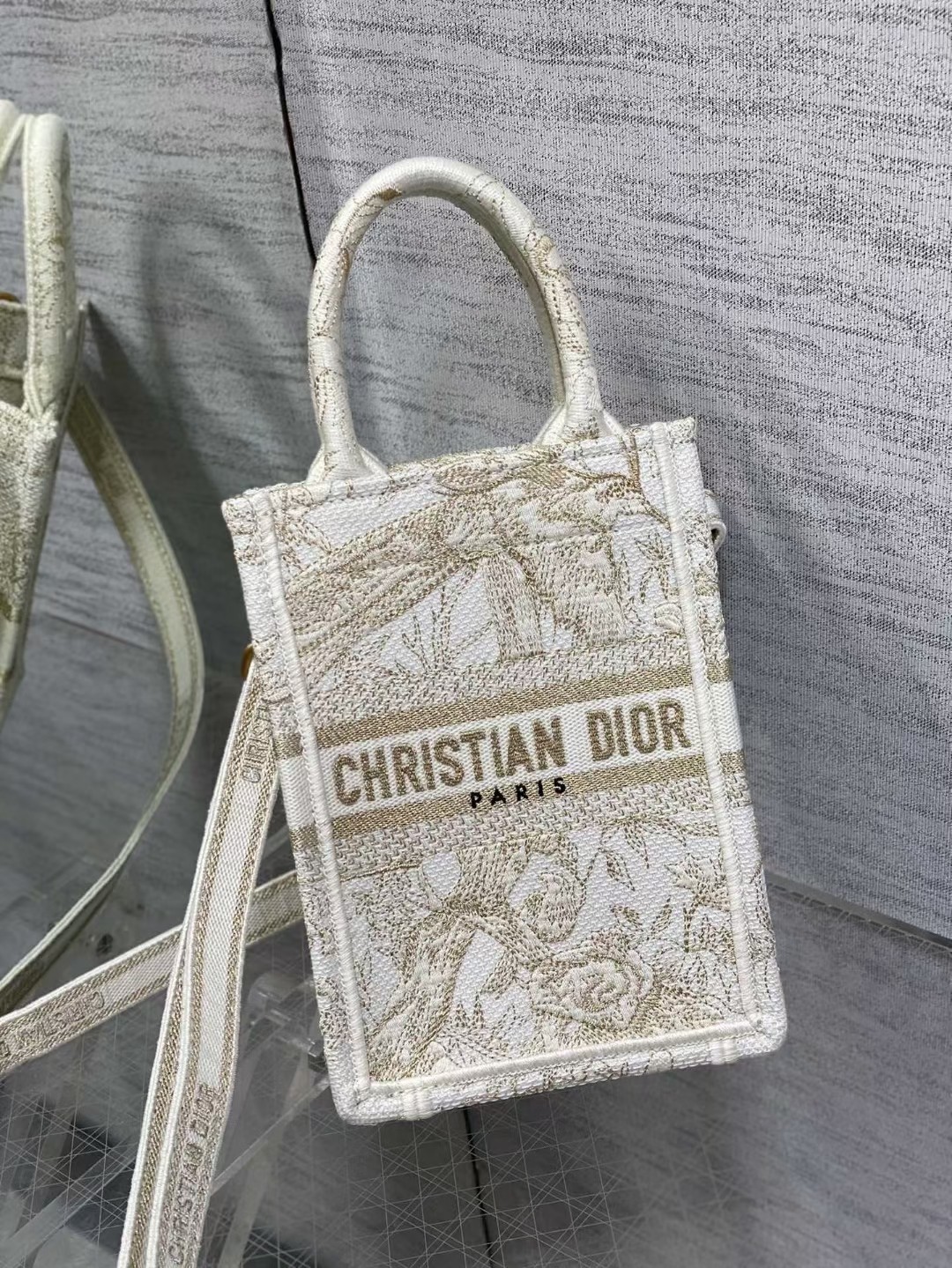 mini D*or book tote phone bag