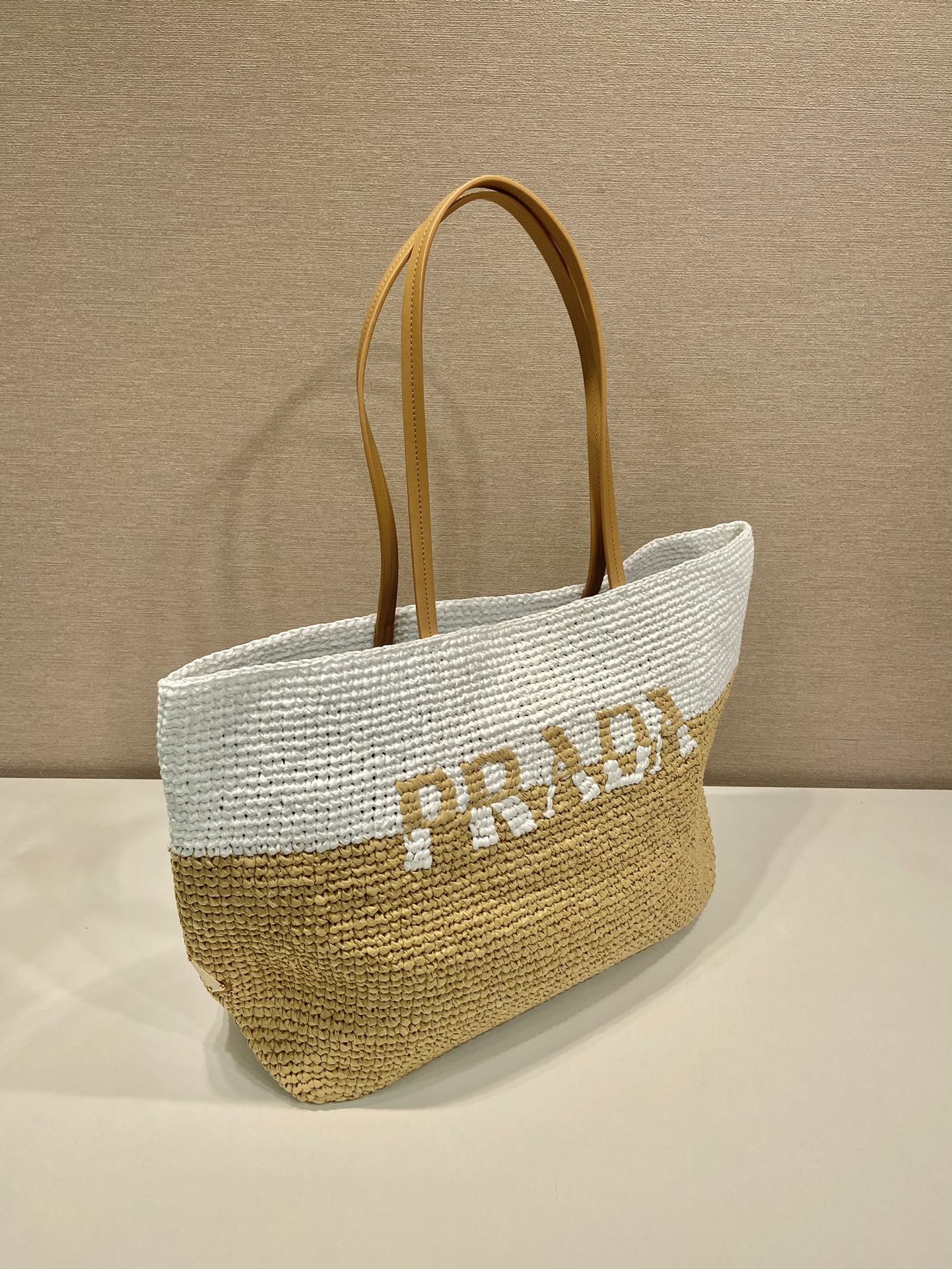 Pra*a crochet and leather tote bag