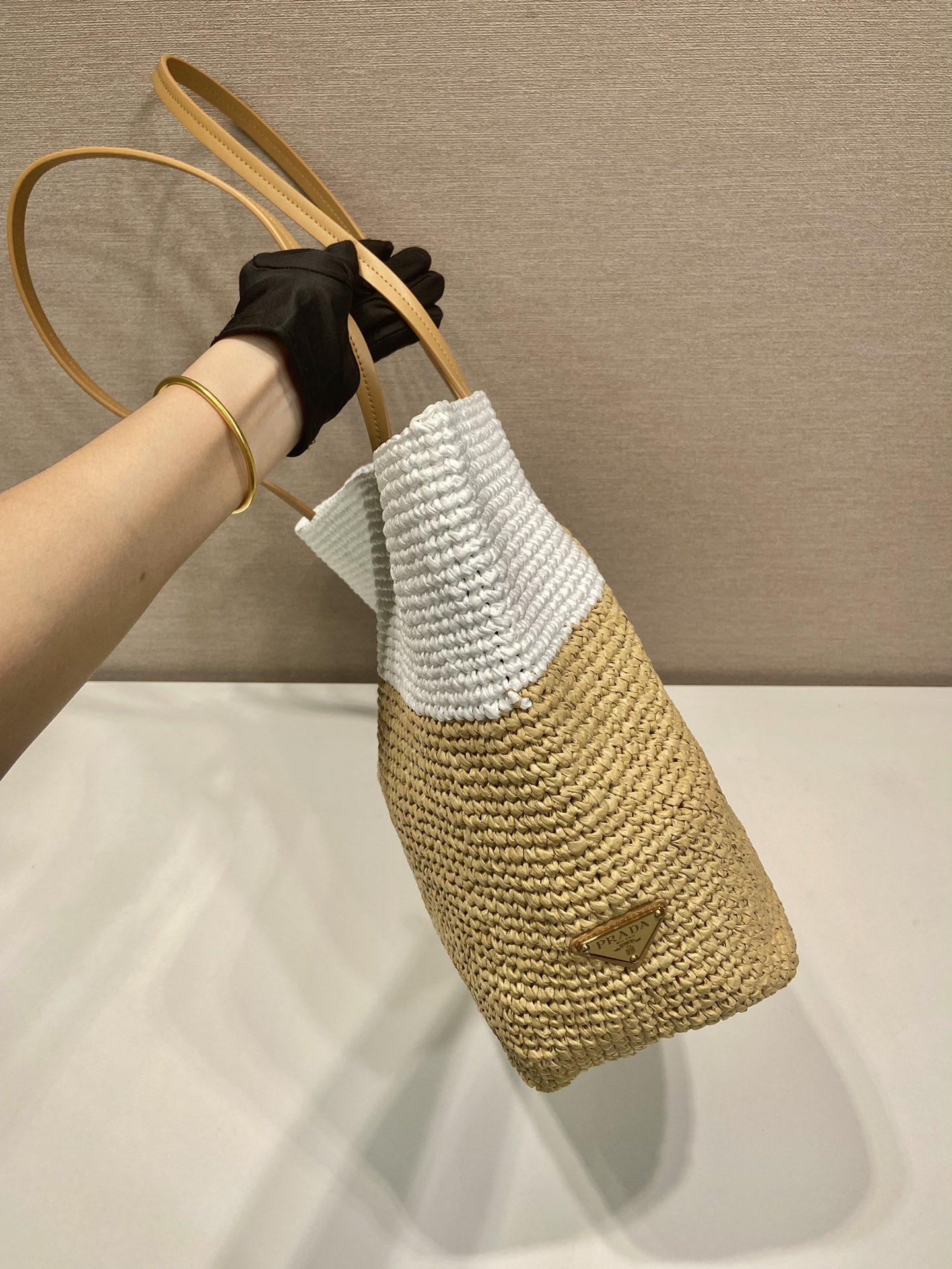 Pra*a crochet and leather tote bag