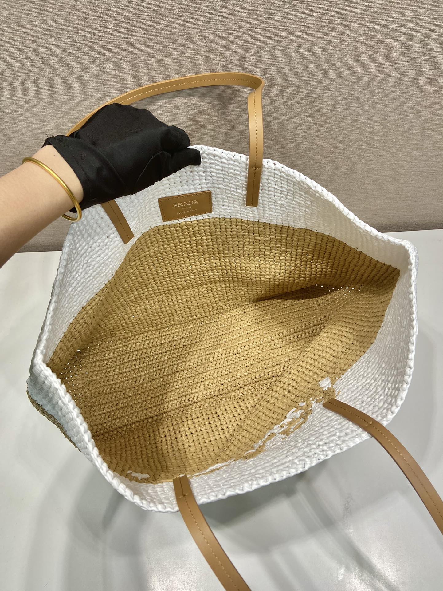 Pra*a crochet and leather tote bag