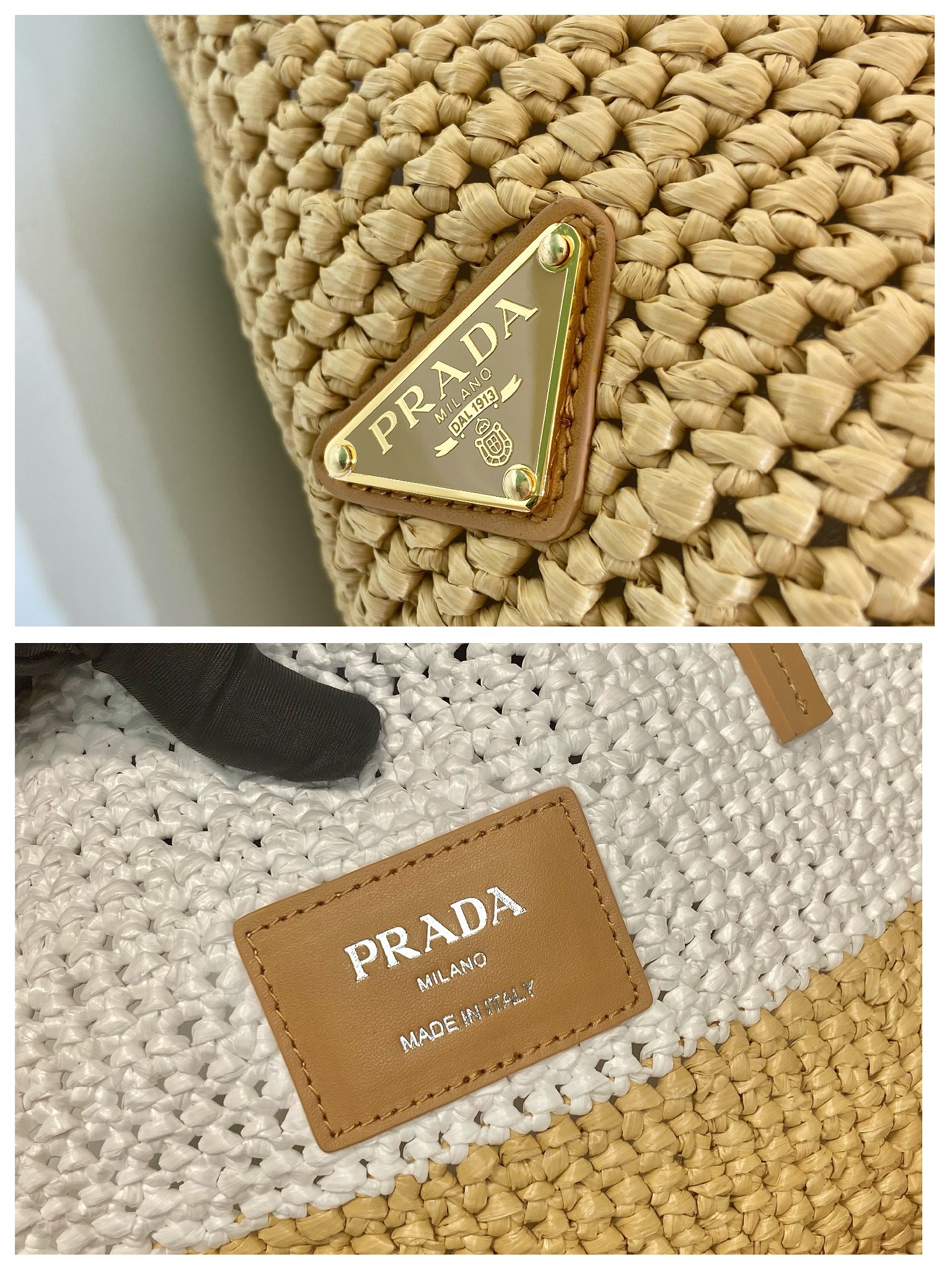 Pra*a crochet and leather tote bag