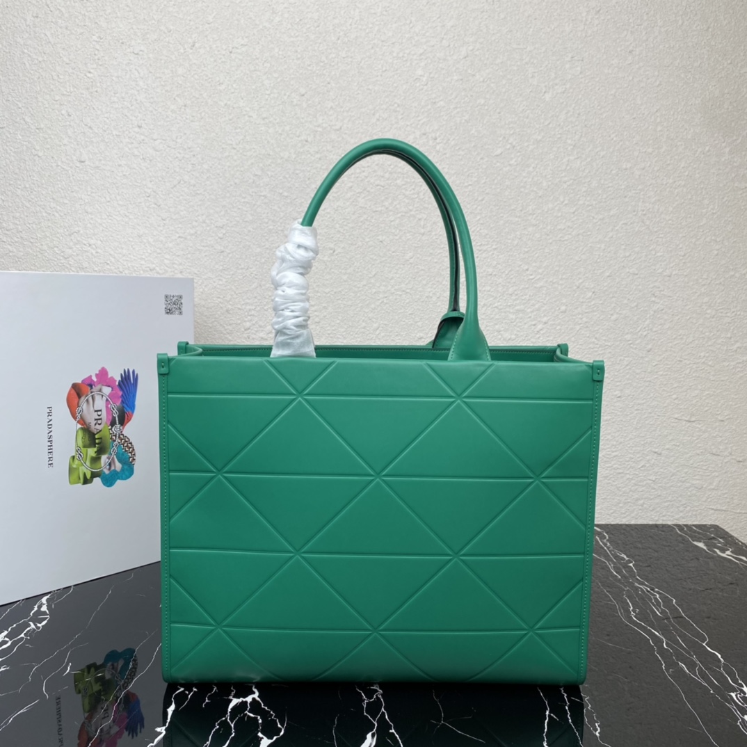 Pra*a large leather Pra*a symbole bag with topstitching