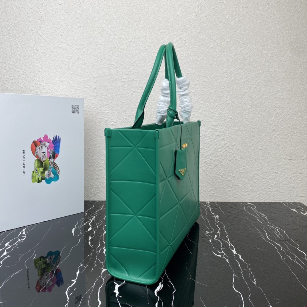 Pra*a large leather Pra*a symbole bag with topstitching