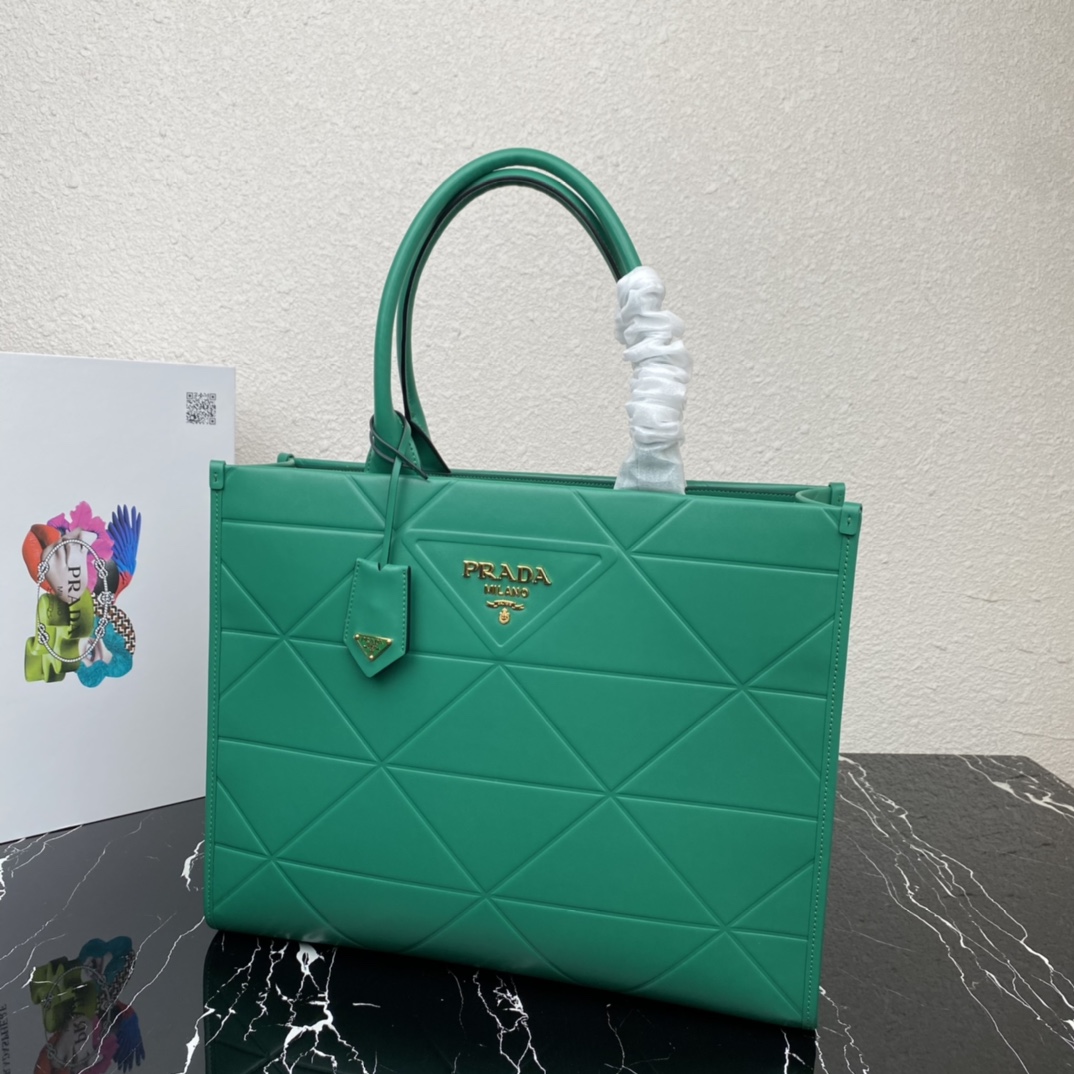 Pra*a large leather Pra*a symbole bag with topstitching
