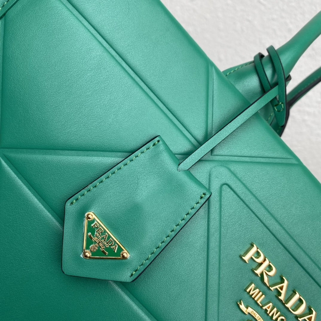 Pra*a large leather Pra*a symbole bag with topstitching