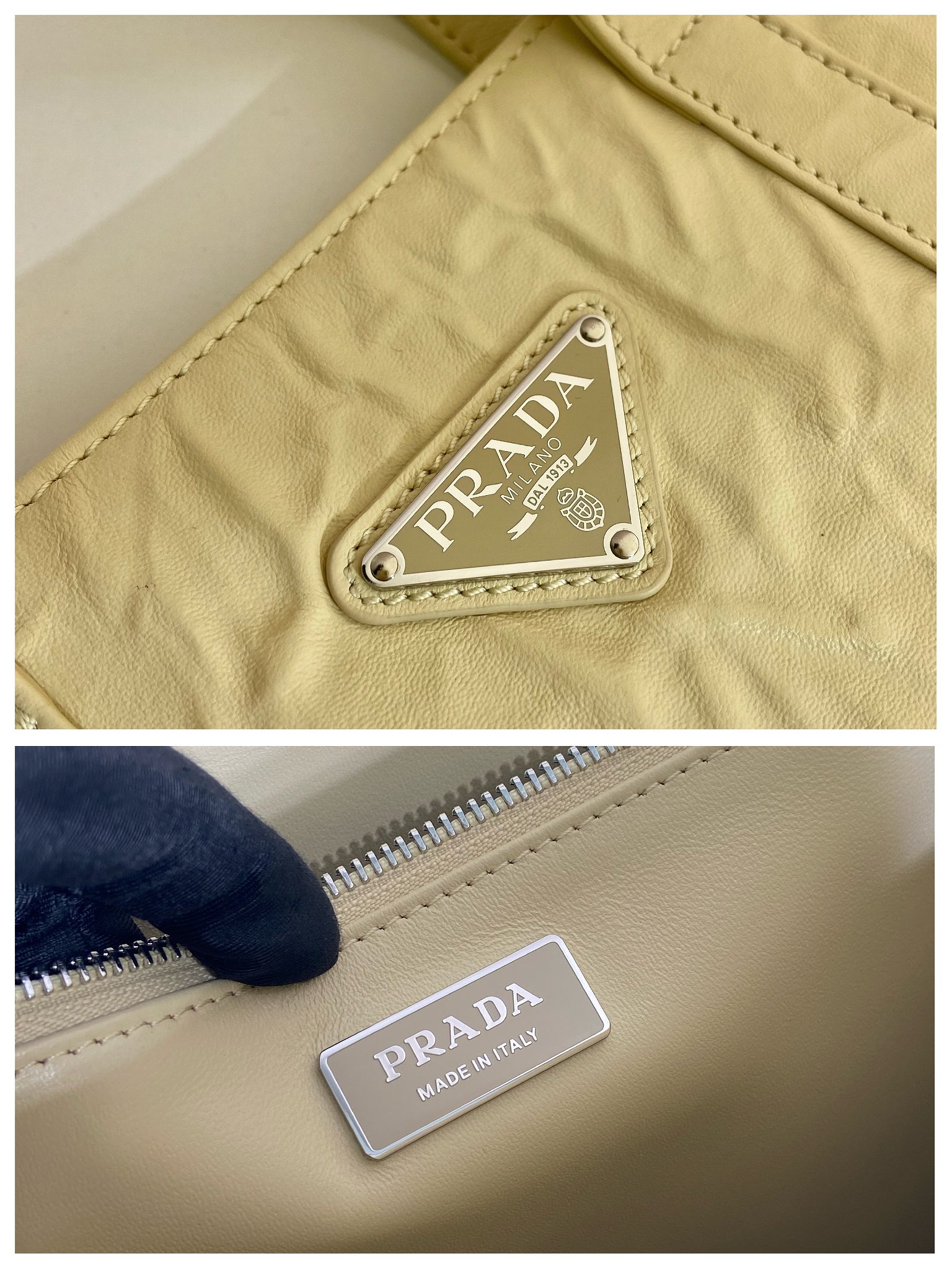 Pra*a small antique nappa leather tote