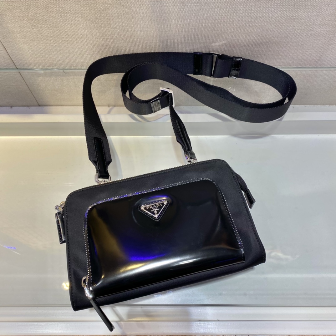 Pra*a re-nylon and leather shoulder bag