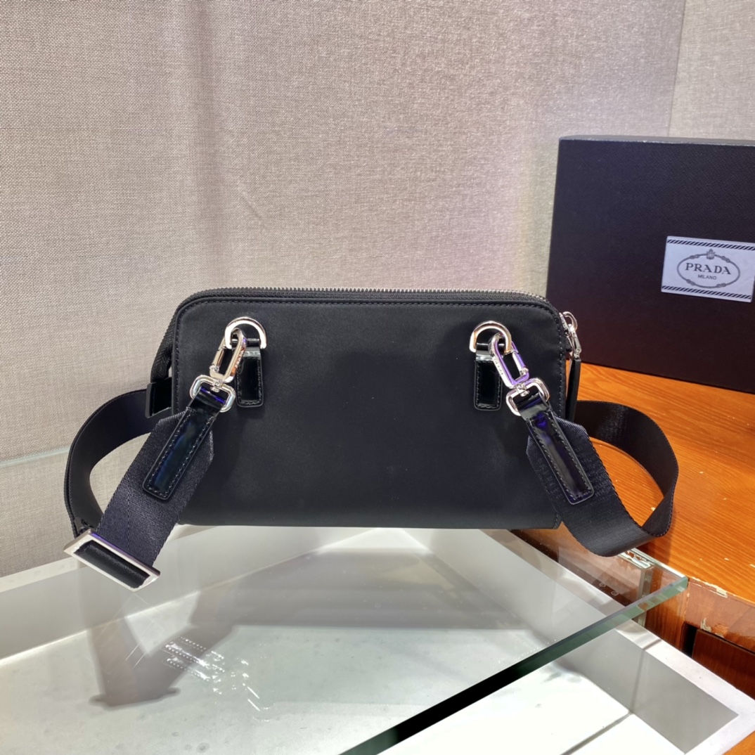Pra*a re-nylon and leather shoulder bag