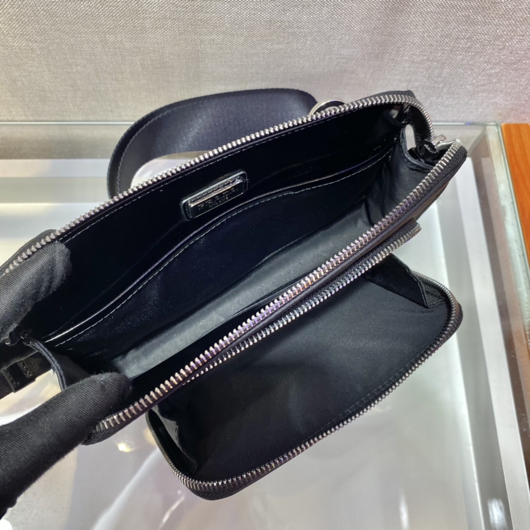 Pra*a re-nylon and leather shoulder bag