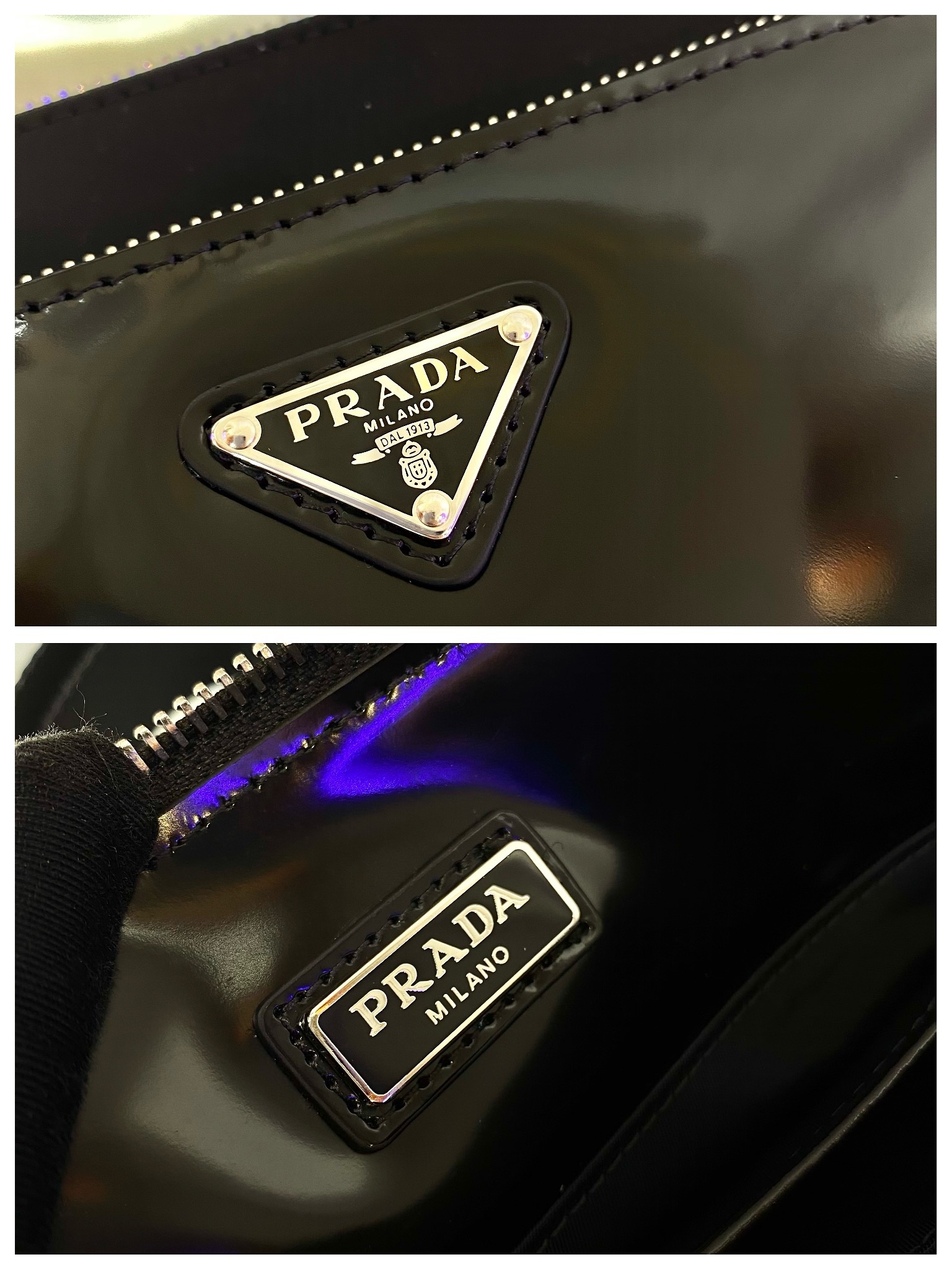 Pra*a re-nylon and leather shoulder bag