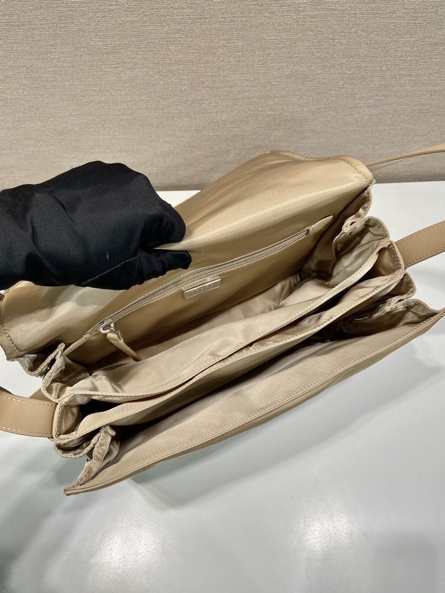 Pra*a black medium padded re-nylon shoulder bag