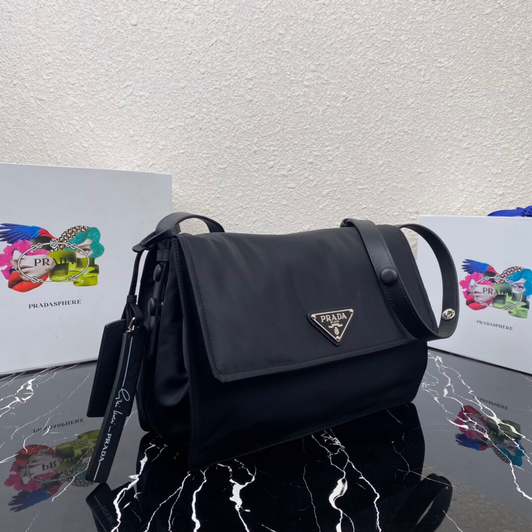 Pra*a  black medium padded re-nylon shoulder bag