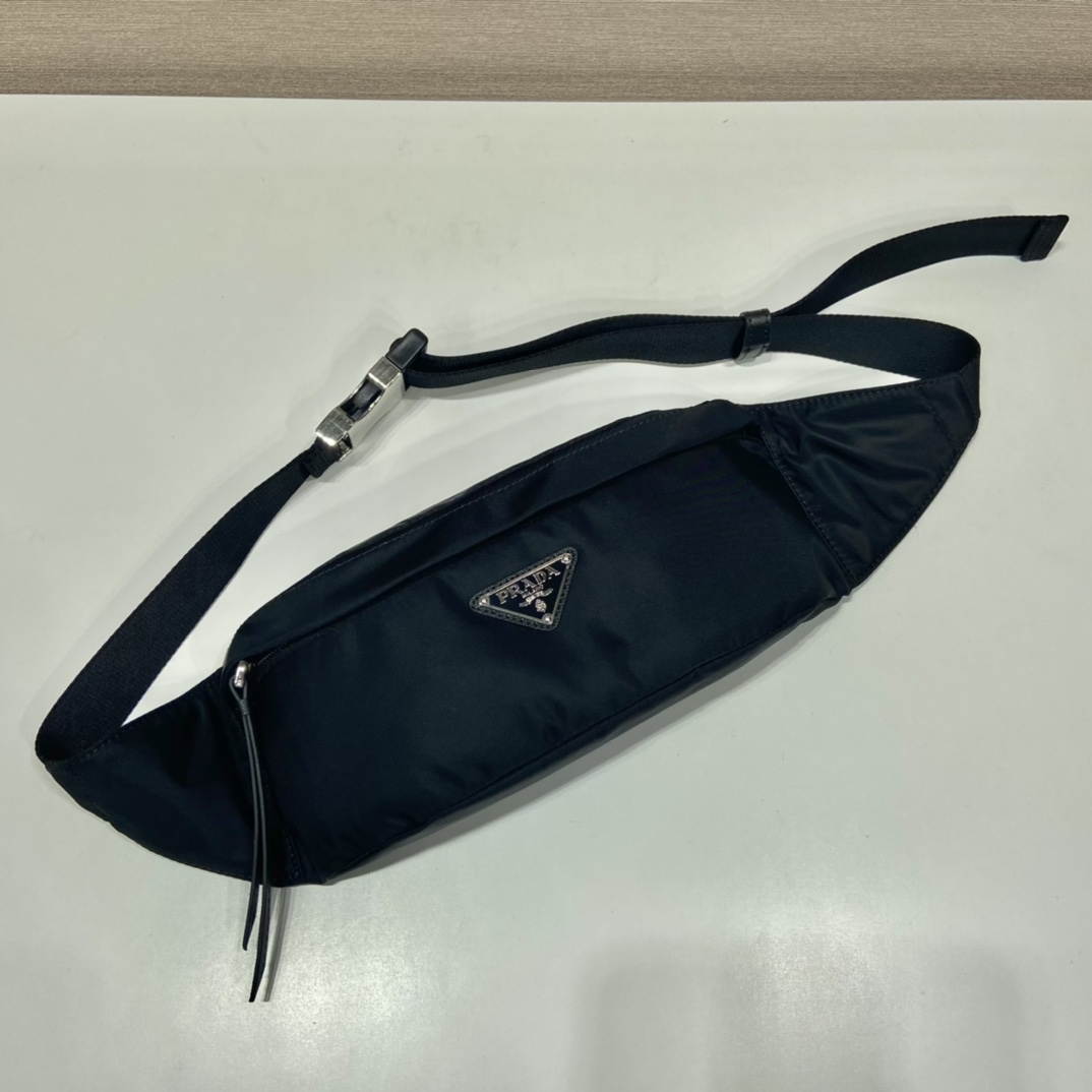 Pra*a black re-nylon and saffiano leather belt bag