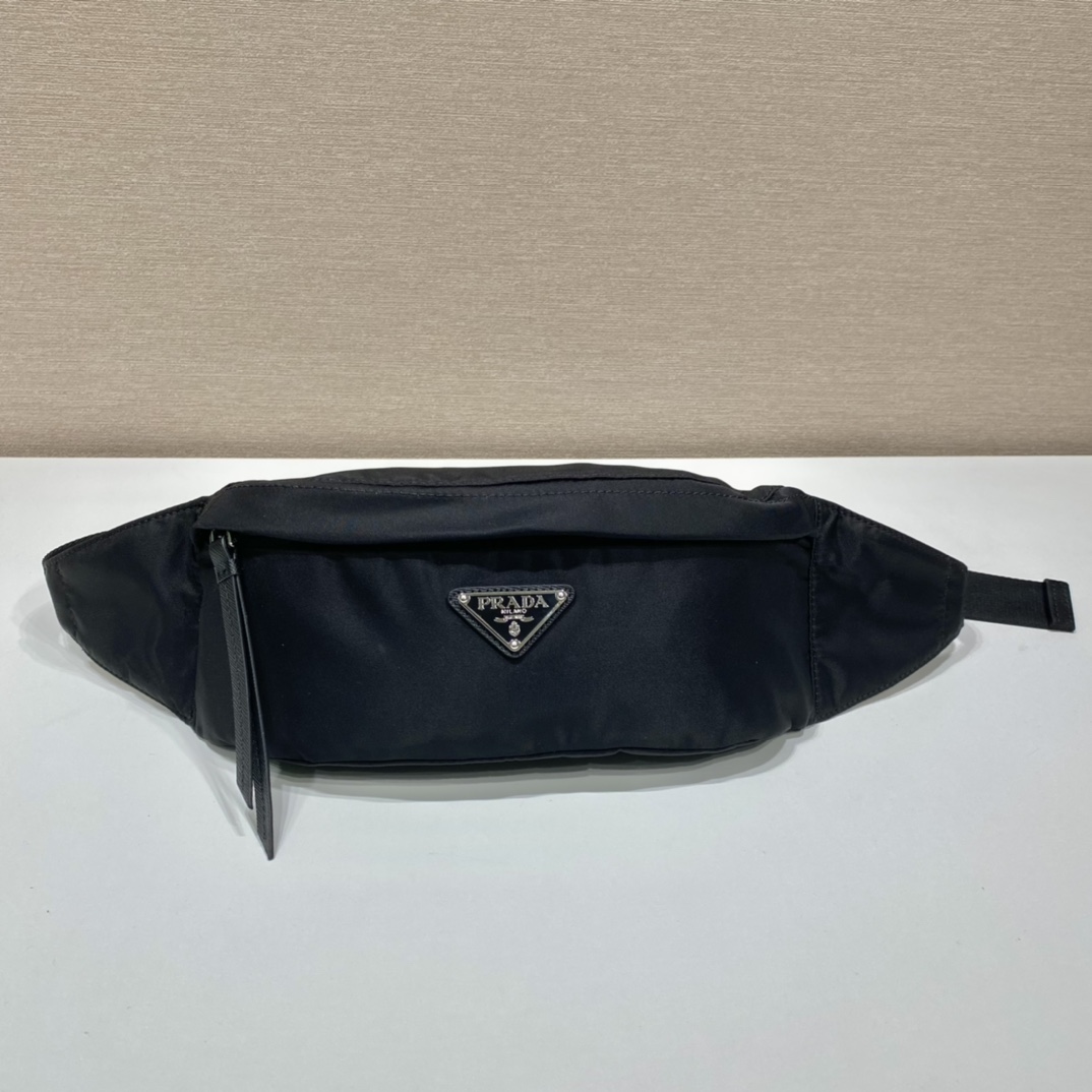 Pra*a black re-nylon and saffiano leather belt bag