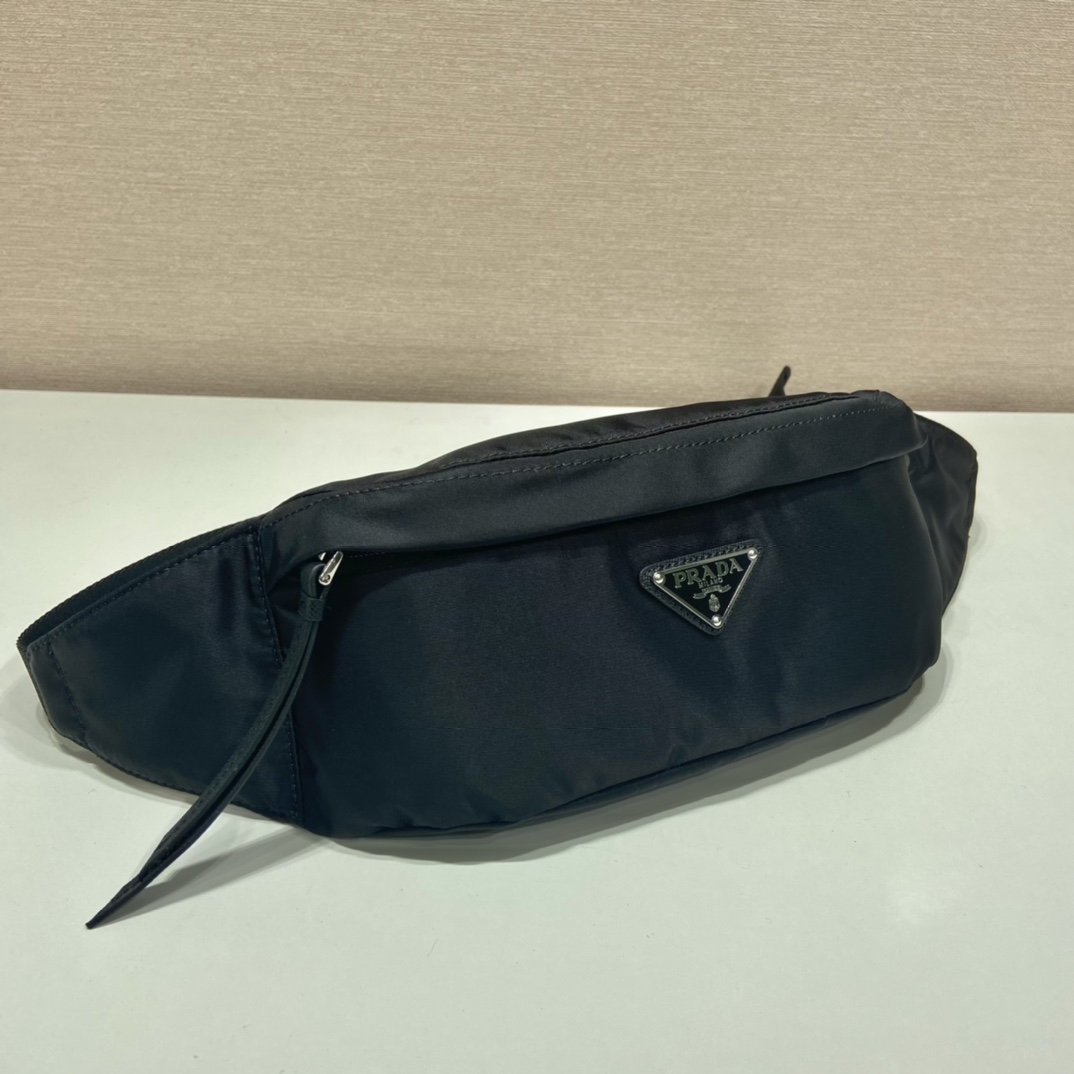 Pra*a black re-nylon and saffiano leather belt bag