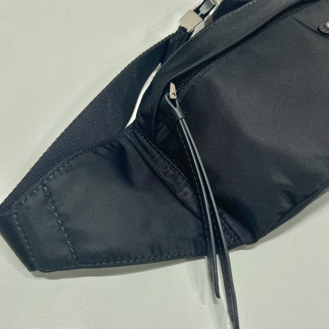 Pra*a black re-nylon and saffiano leather belt bag