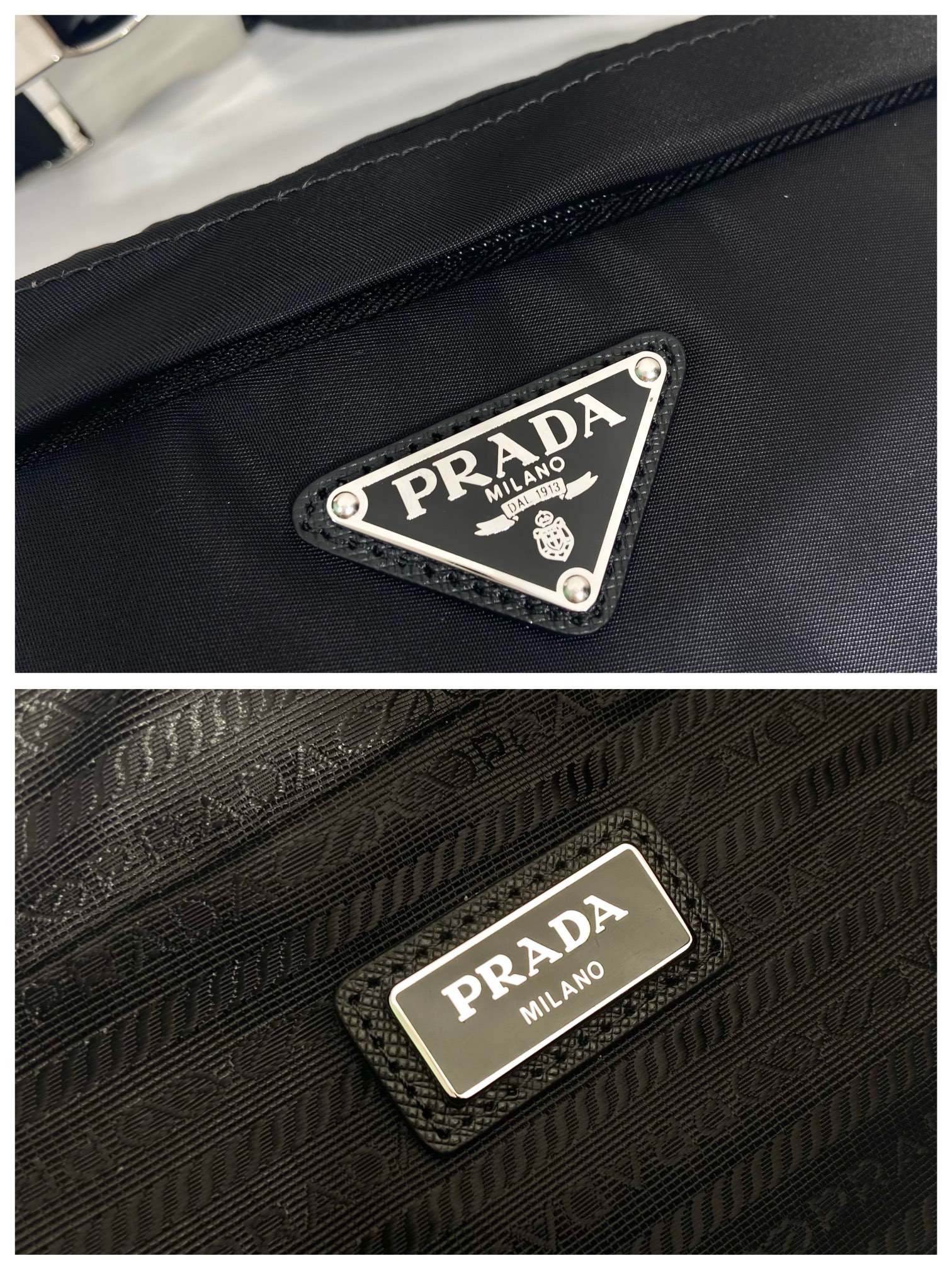 Pra*a black re-nylon and saffiano leather belt bag