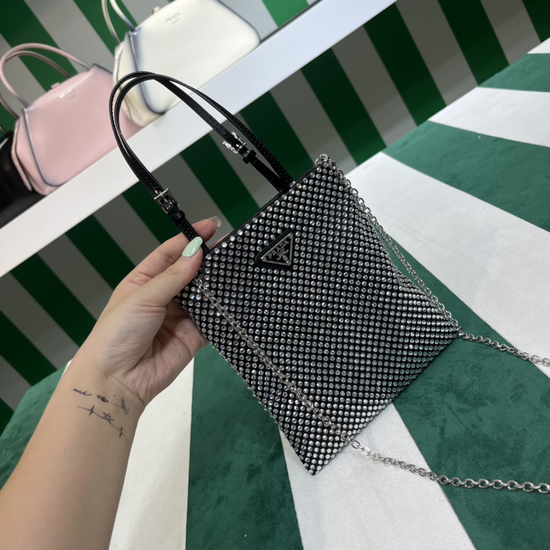 Pra*a satin handbag with crystals