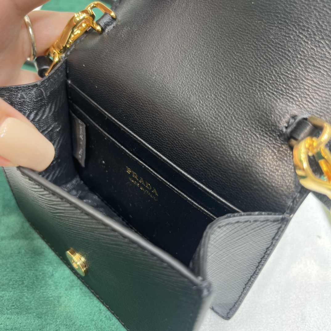 Pra*a saffiano leather card holder with shoulder strap