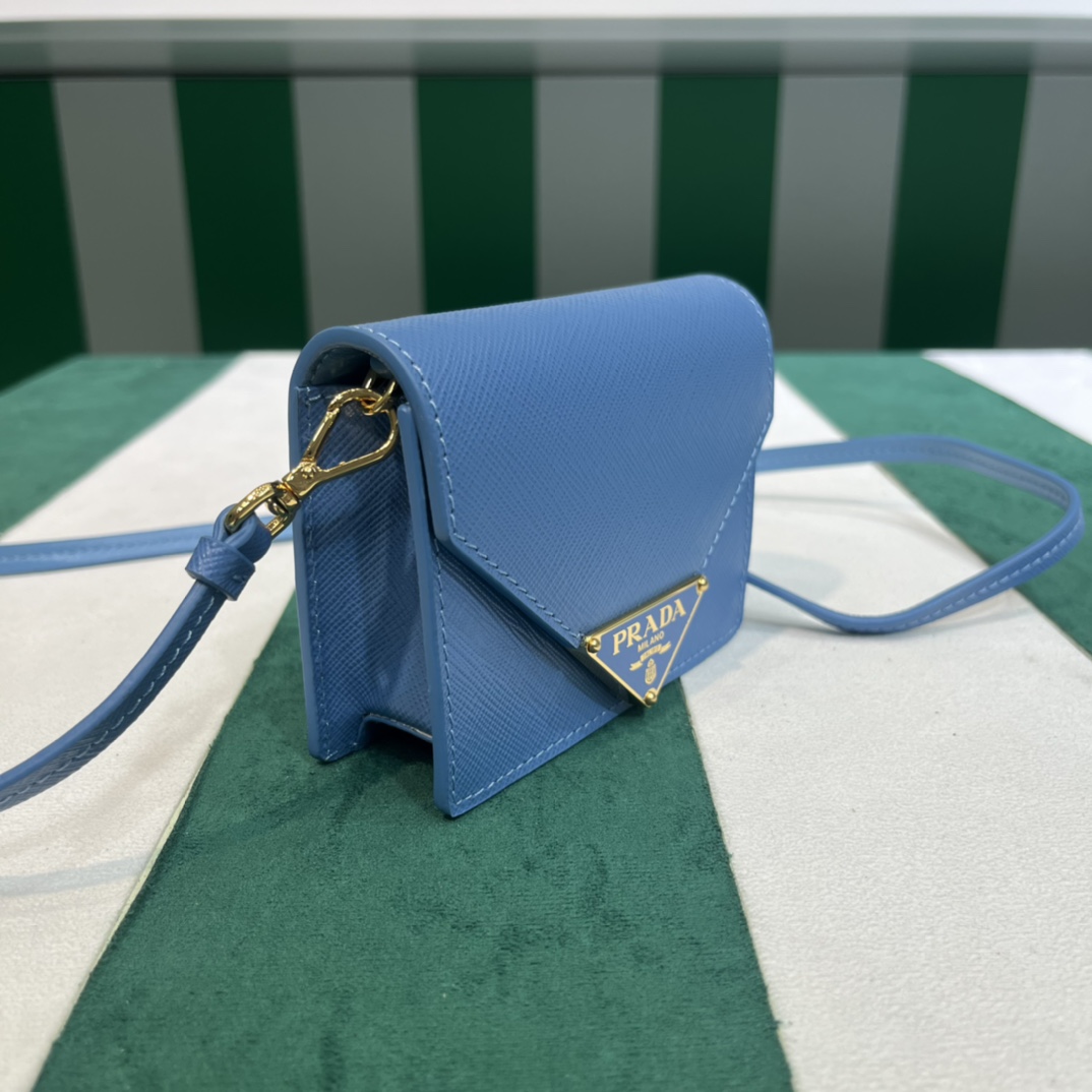 Pra*a saffiano leather card holder with shoulder strap