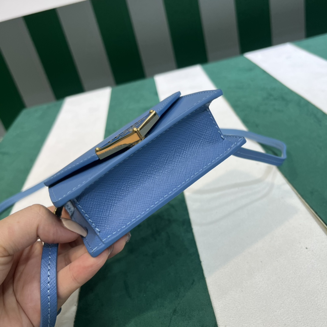 Pra*a saffiano leather card holder with shoulder strap