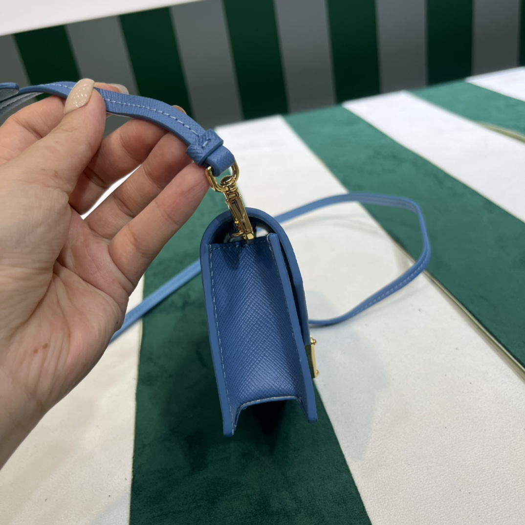 Pra*a saffiano leather card holder with shoulder strap