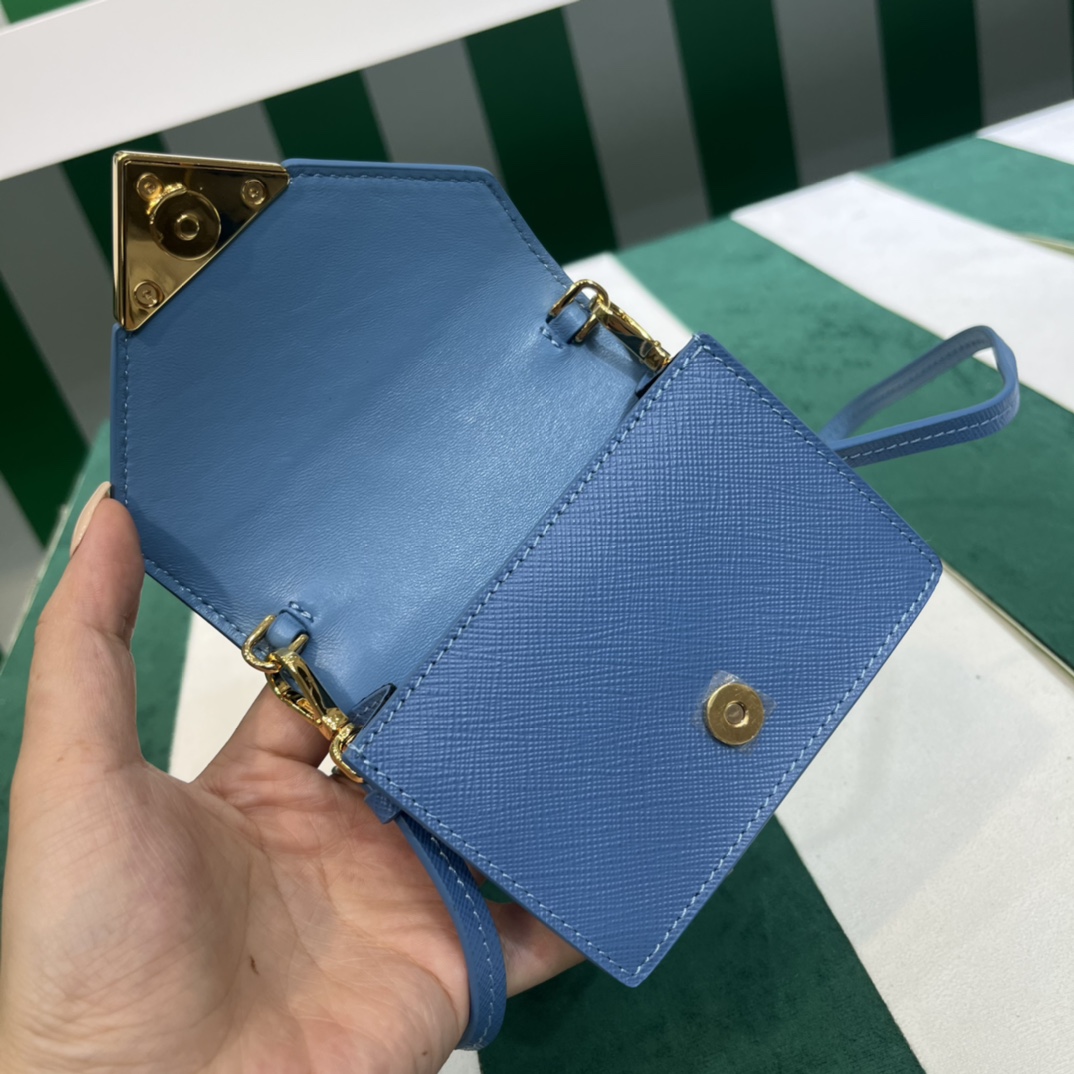 Pra*a saffiano leather card holder with shoulder strap