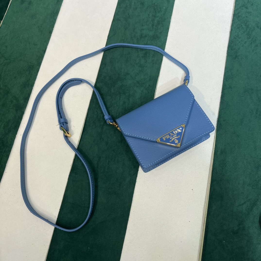 Pra*a saffiano leather card holder with shoulder strap