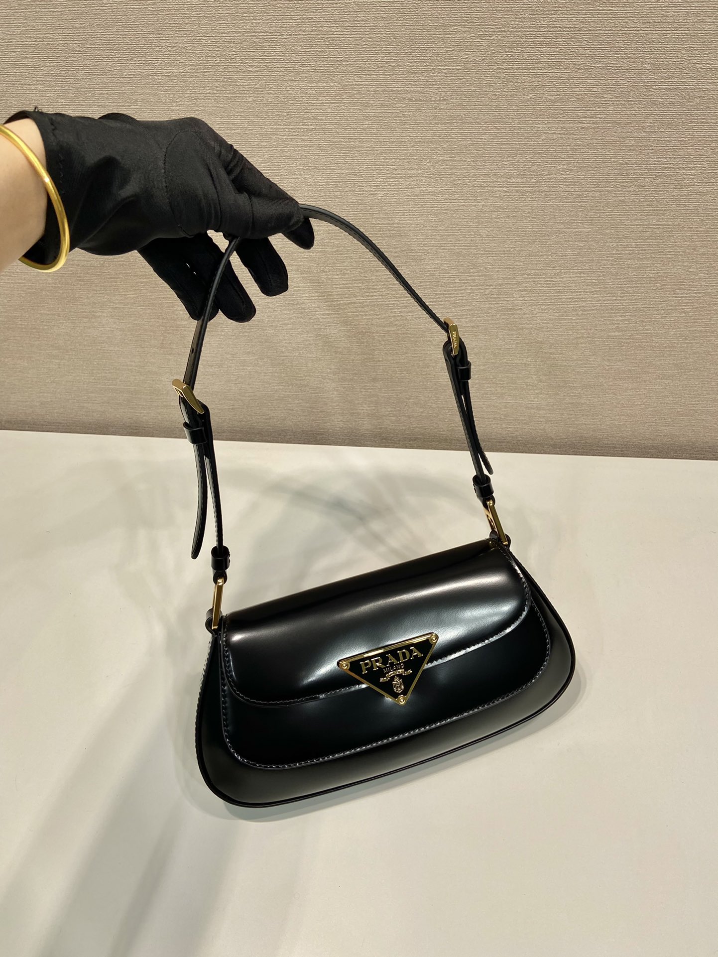 Pra*a brushed leather shoulder bag