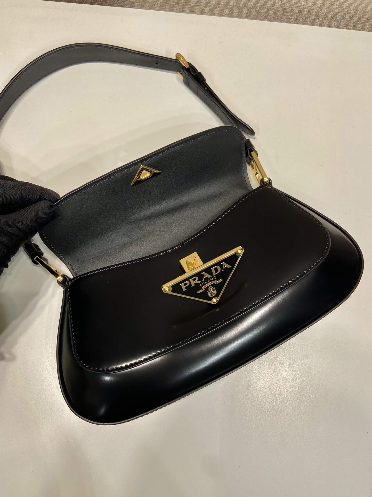 Pra*a brushed leather shoulder bag