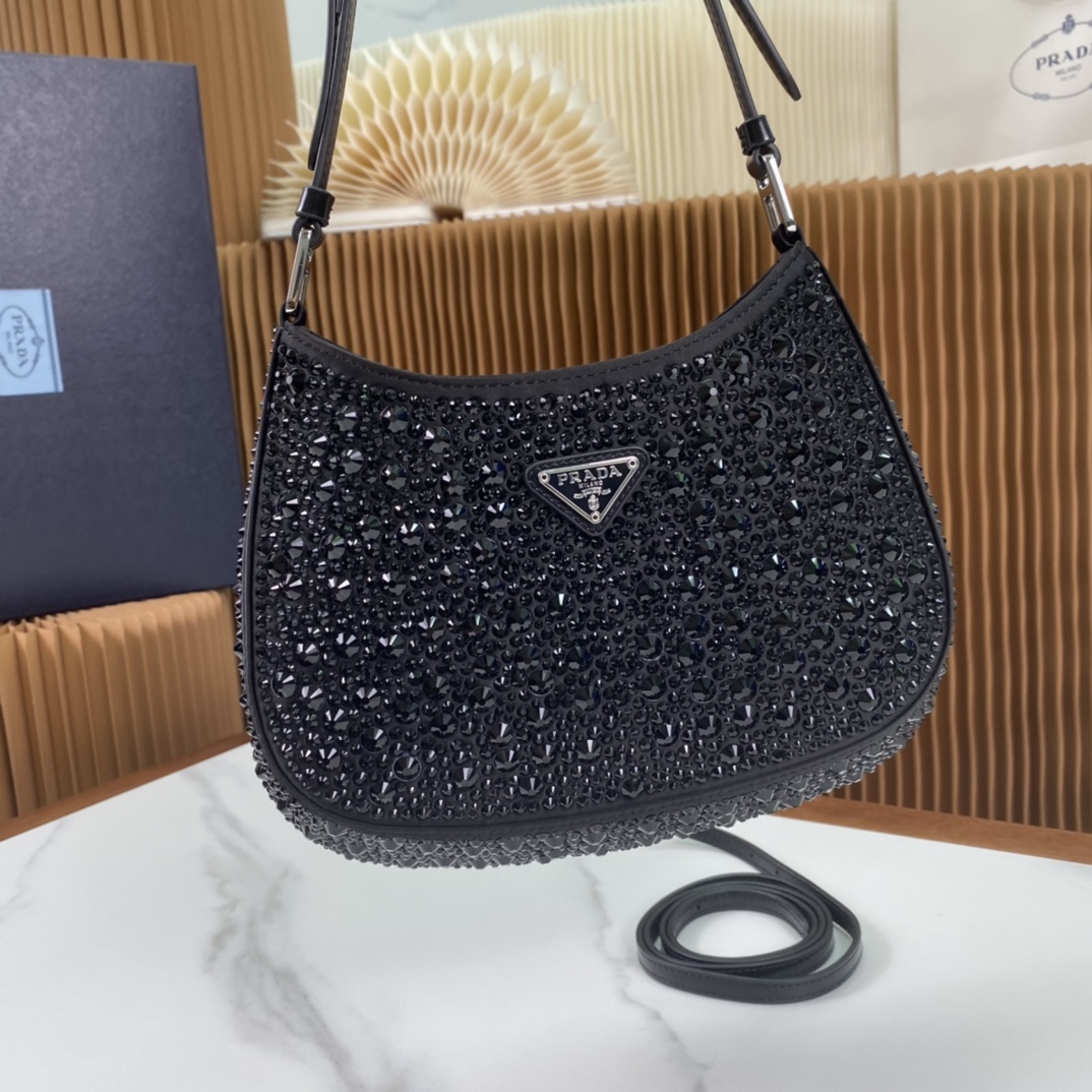 Pra*a cleo satin bag with crystals