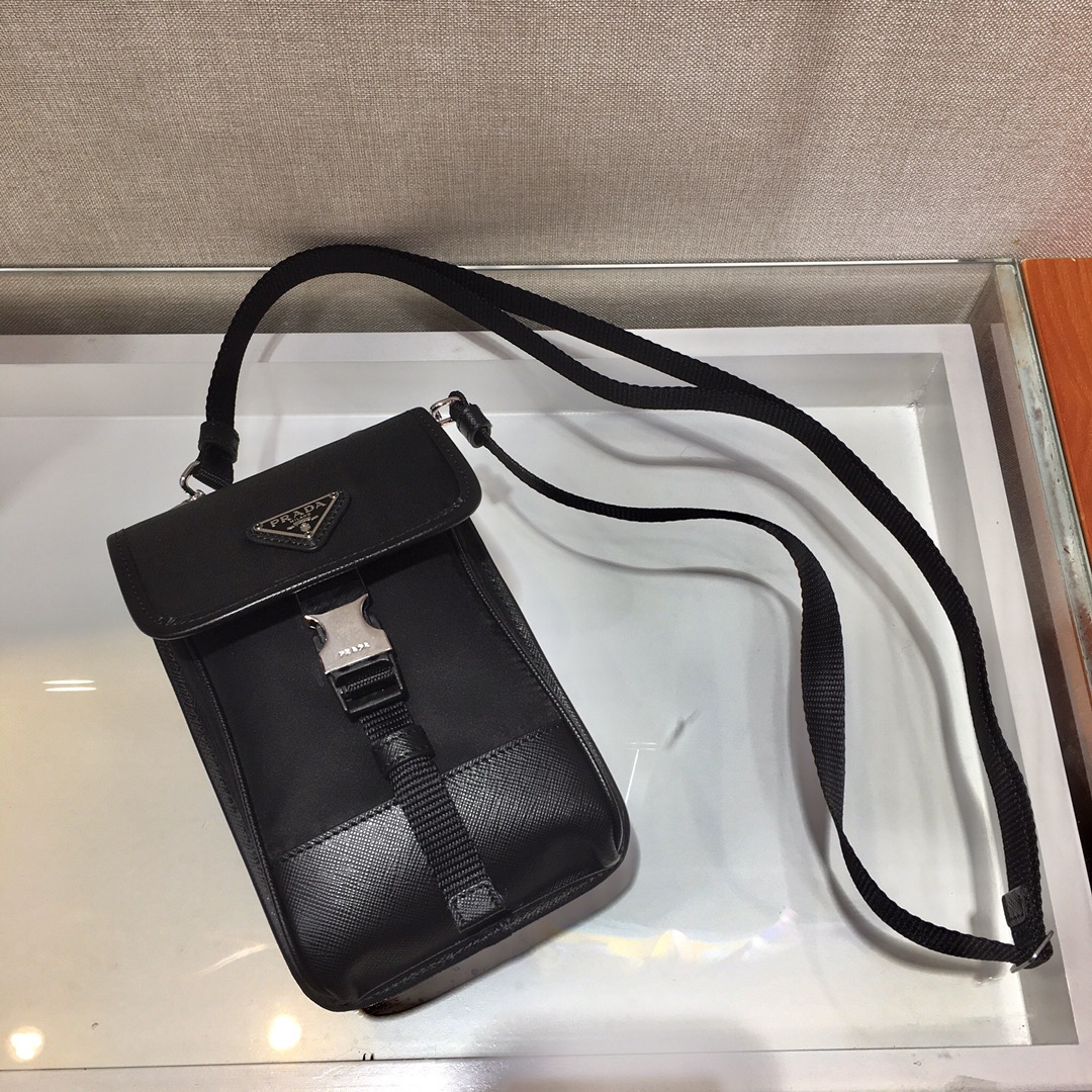 Pra*a re-nylon and saffiano leather smartphone case