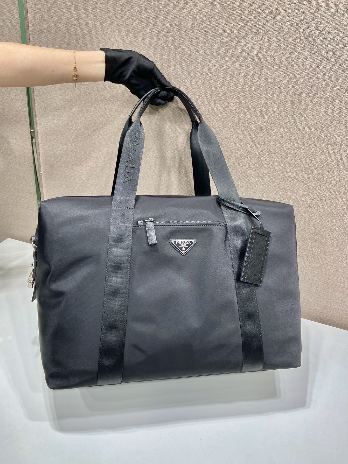 Pra*a re-nylon and saffiano leather duffle bag