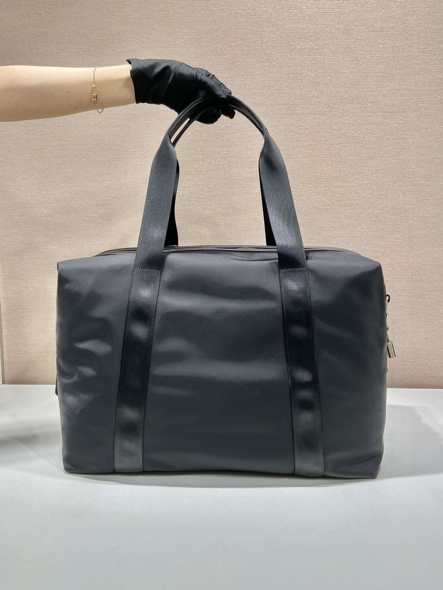 Pra*a re-nylon and saffiano leather duffle bag