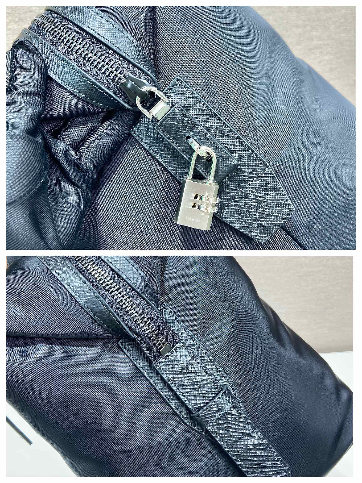 Pra*a re-nylon and saffiano leather duffle bag