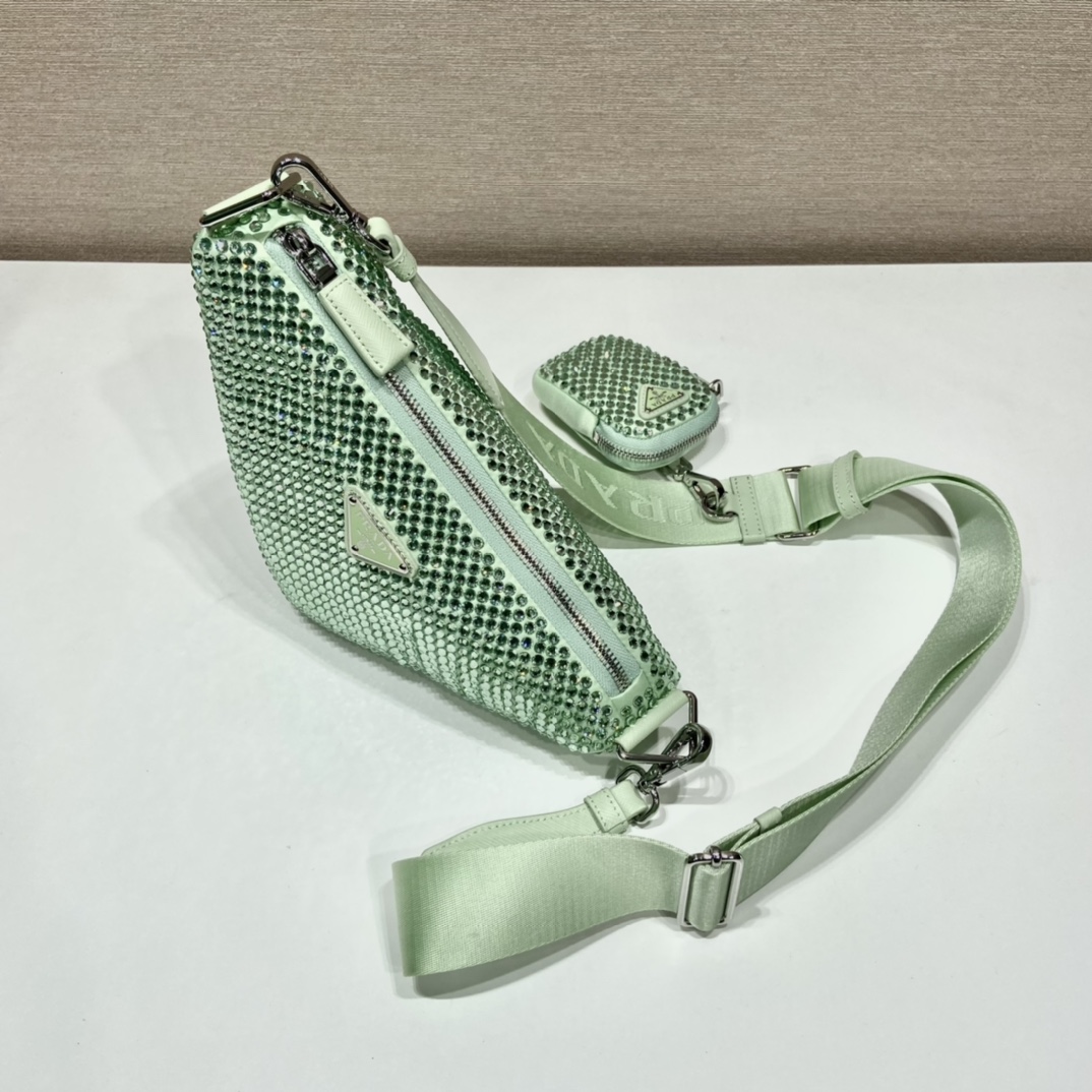 Pra*a triangle leather shoulder bag with crystal