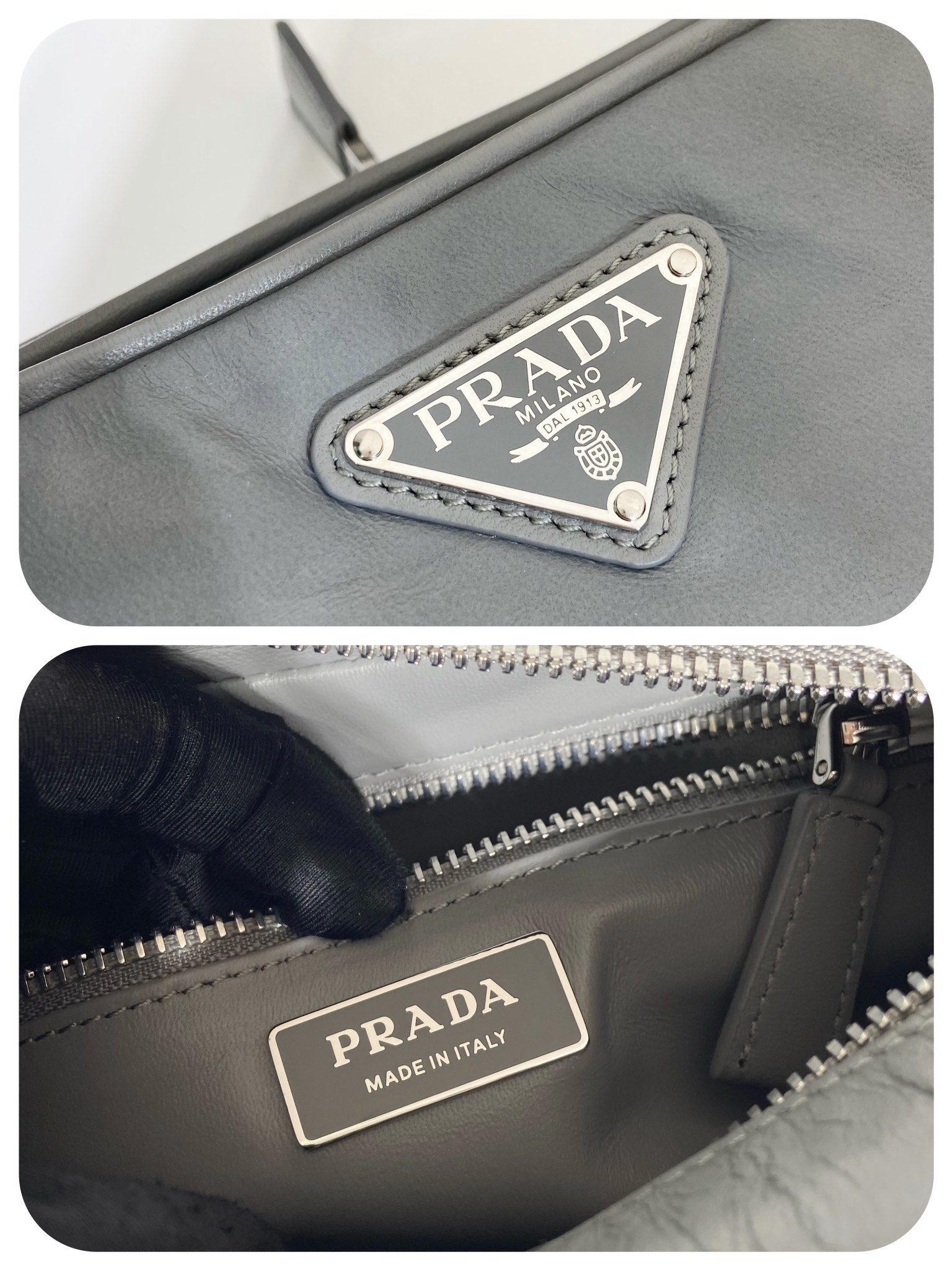 Pra*a nappa antique leather multi-pocket shoulder bag