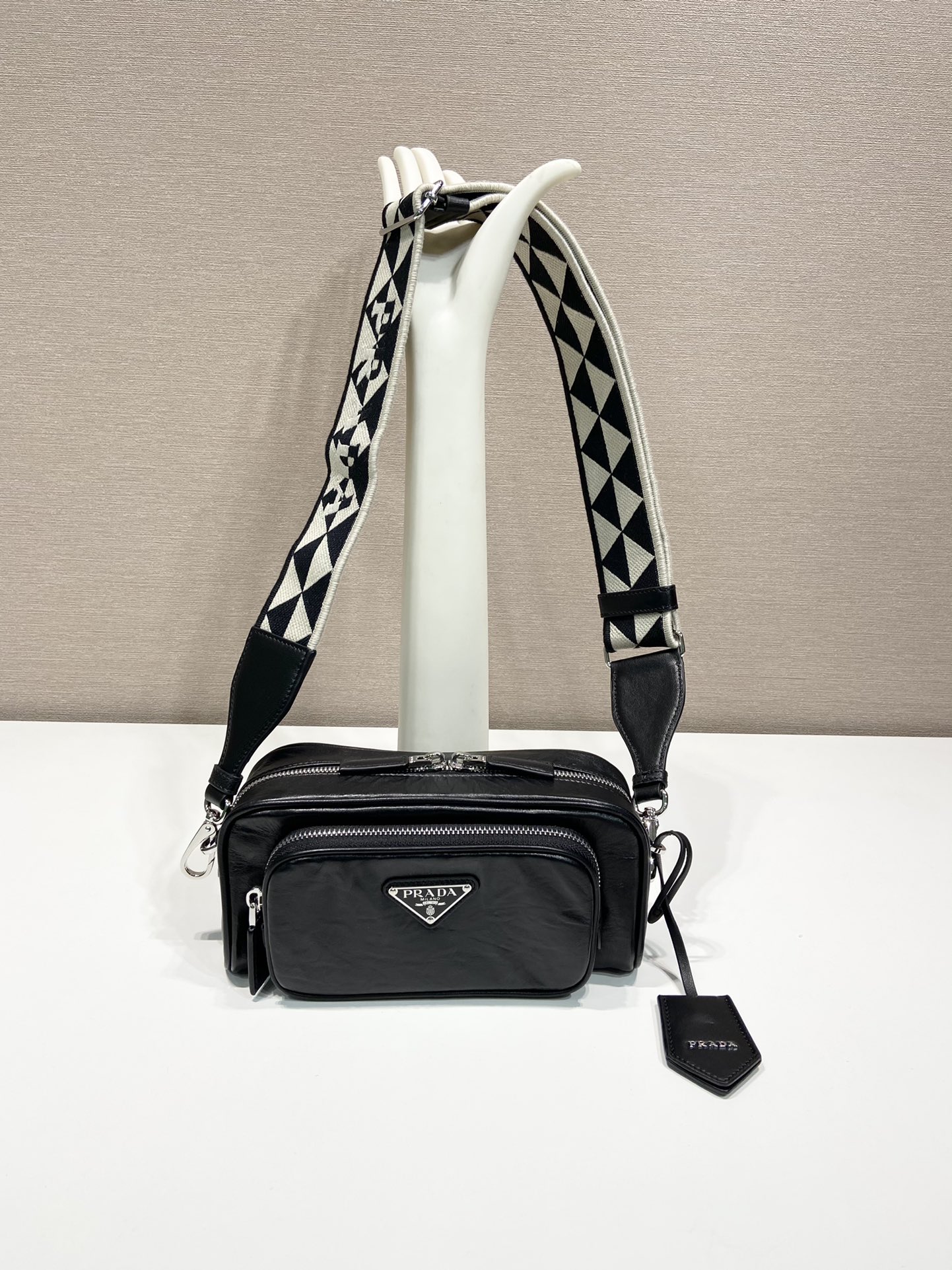 Pra*a nappa antique leather multi-pocket shoulder bag