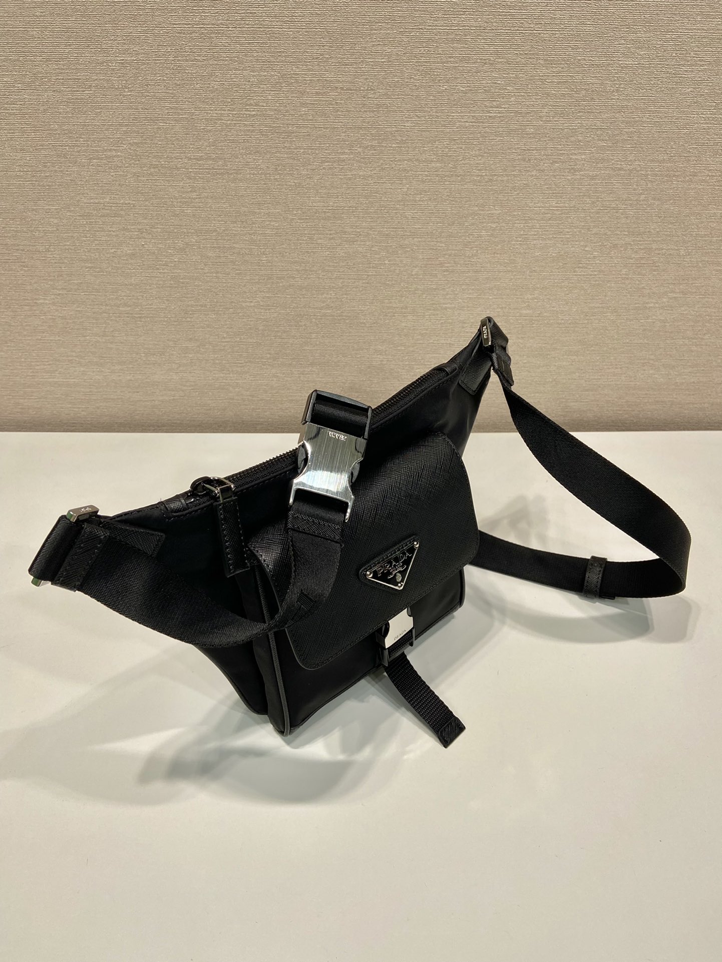 Pra*a re-nylon and saffiano leather shoulder bag