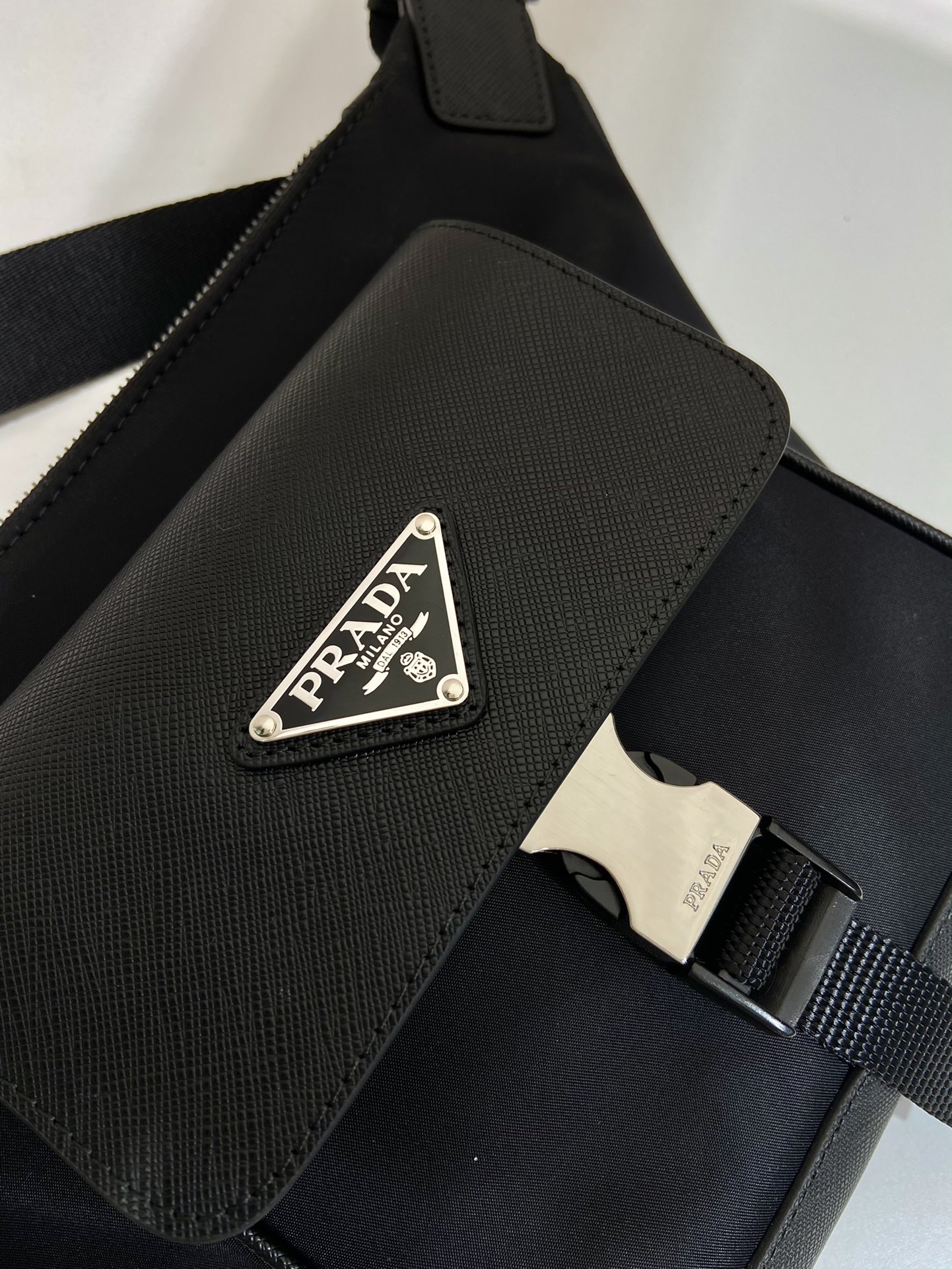 Pra*a re-nylon and saffiano leather shoulder bag