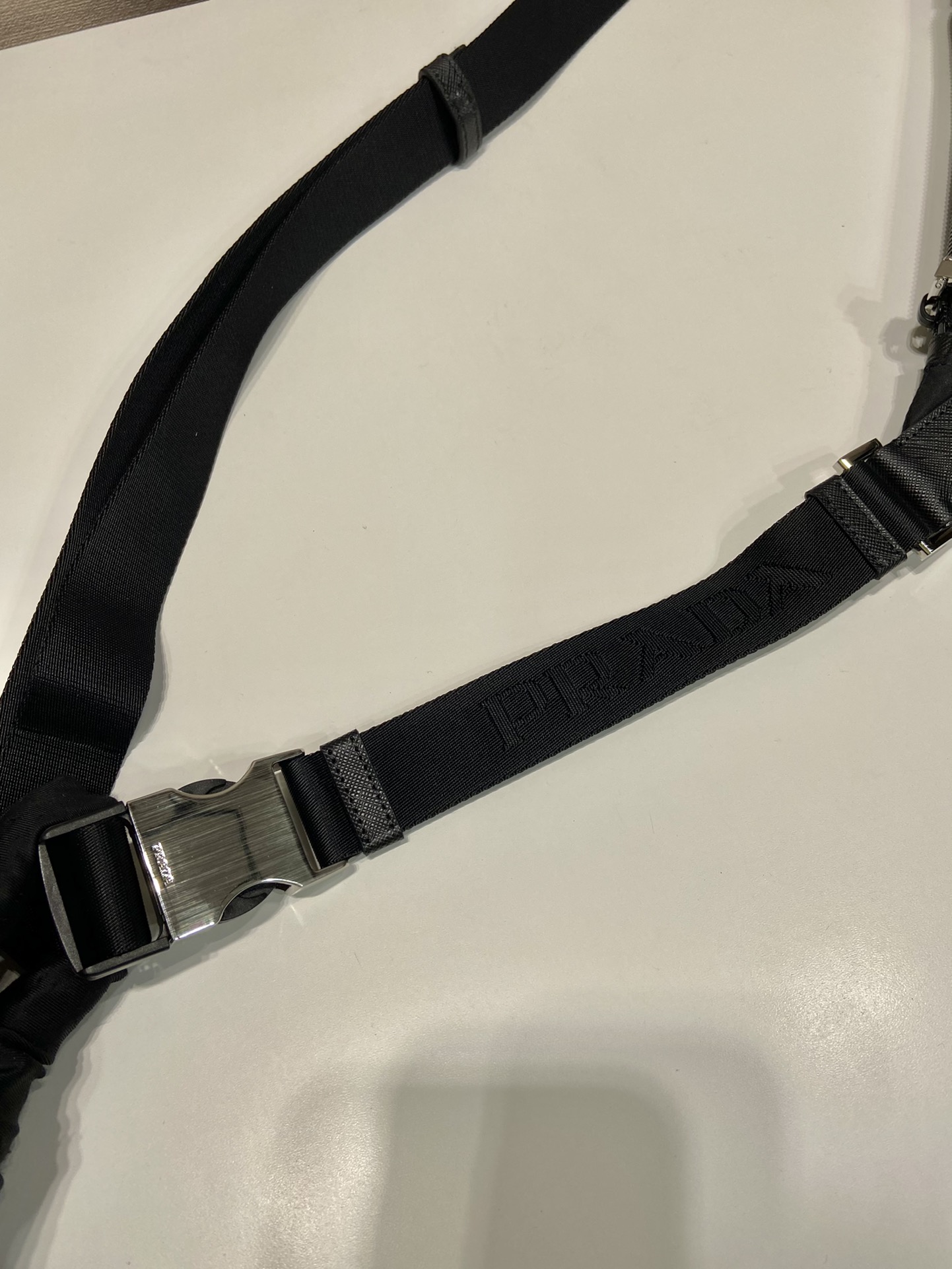 Pra*a re-nylon and saffiano leather shoulder bag