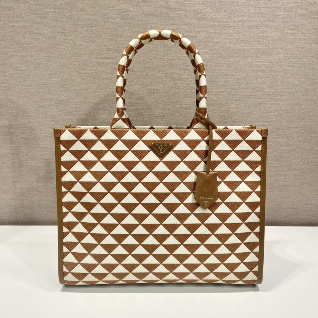 large Pra*a symbole embroidered fabric handbag