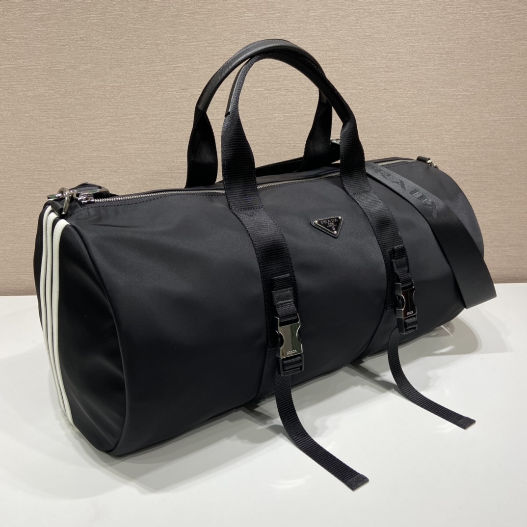 Pra*a nylon and saffiano leather duffle bag