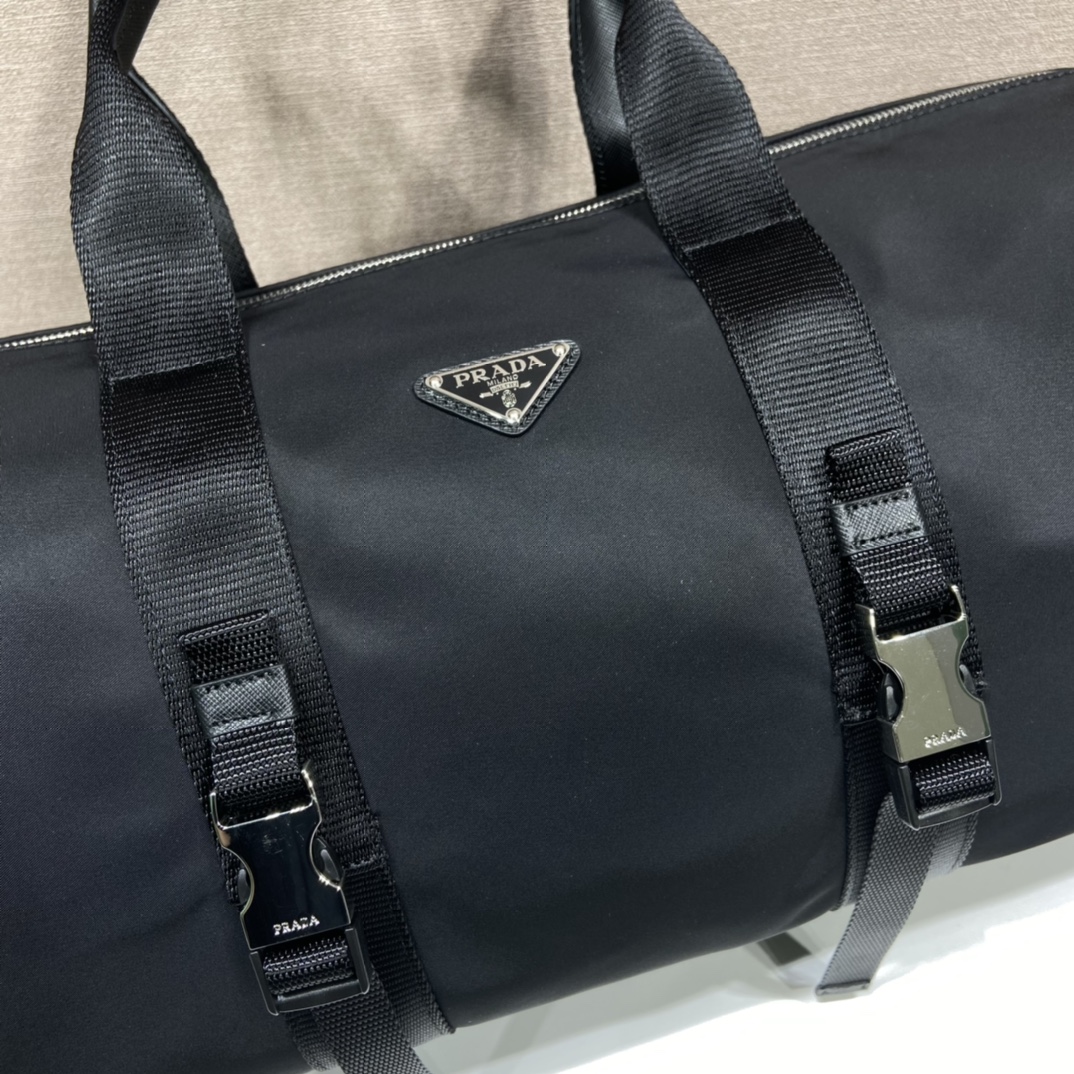 Pra*a nylon and saffiano leather duffle bag