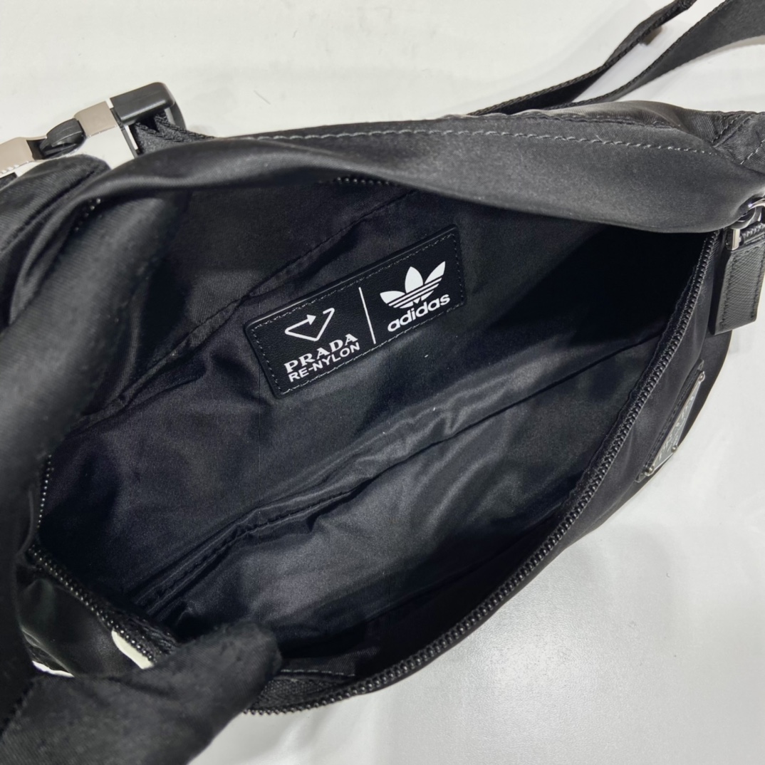 Pra*a black re-nylon and saffiano leather belt bag