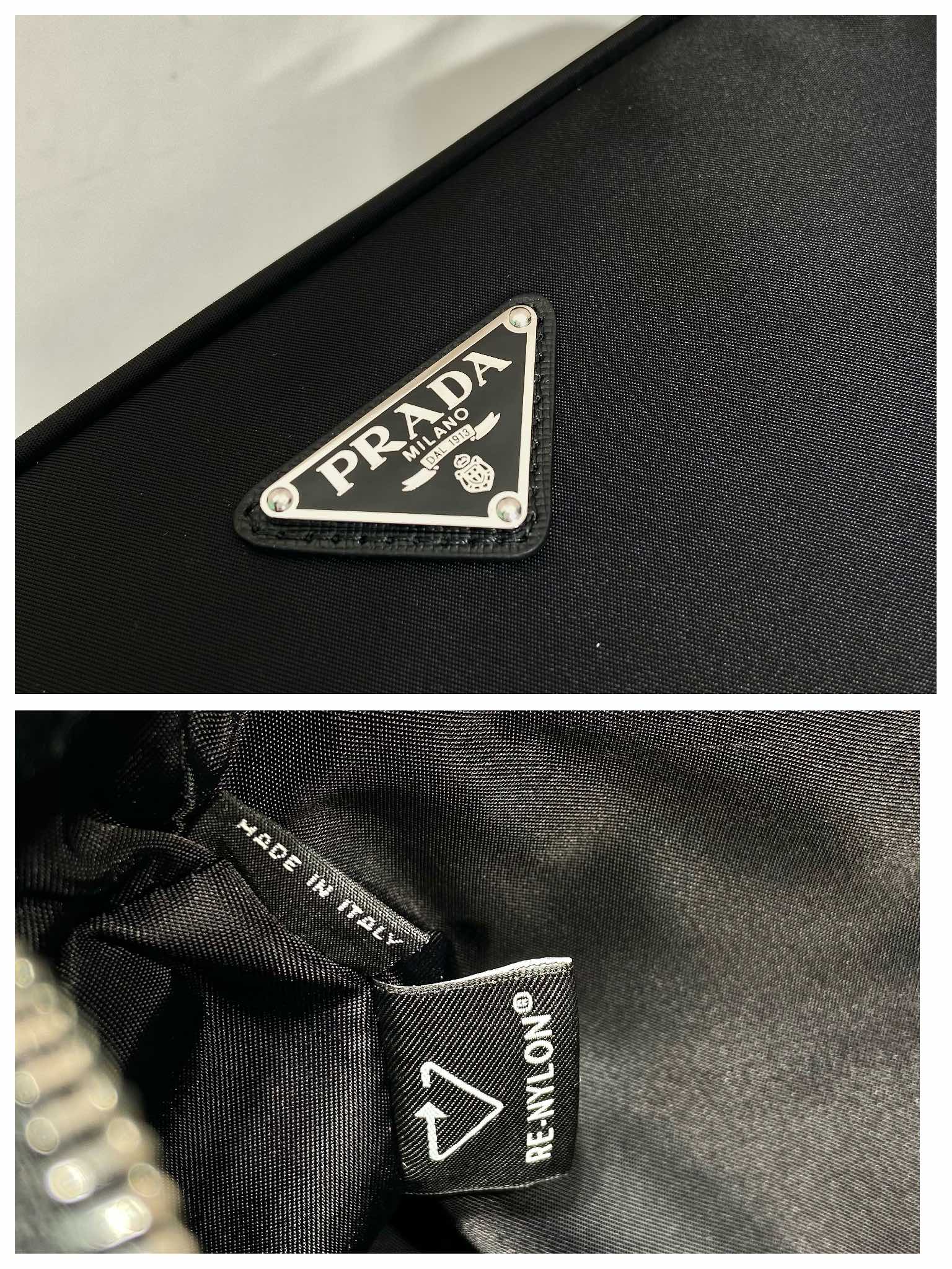 Pra*a black re-nylon and saffiano camera bag