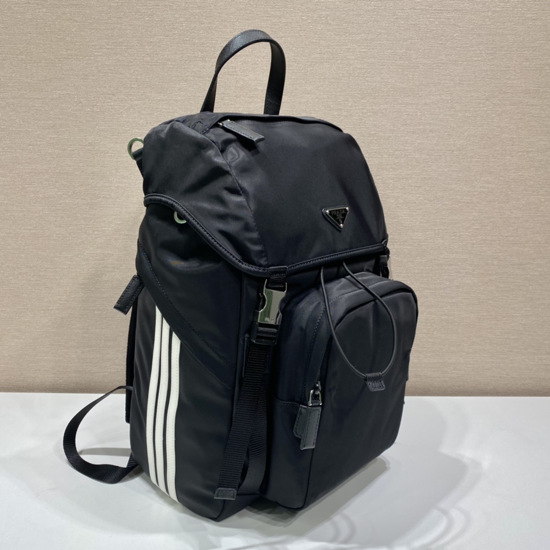 Pra*a black re-nylon and saffiano  backpack