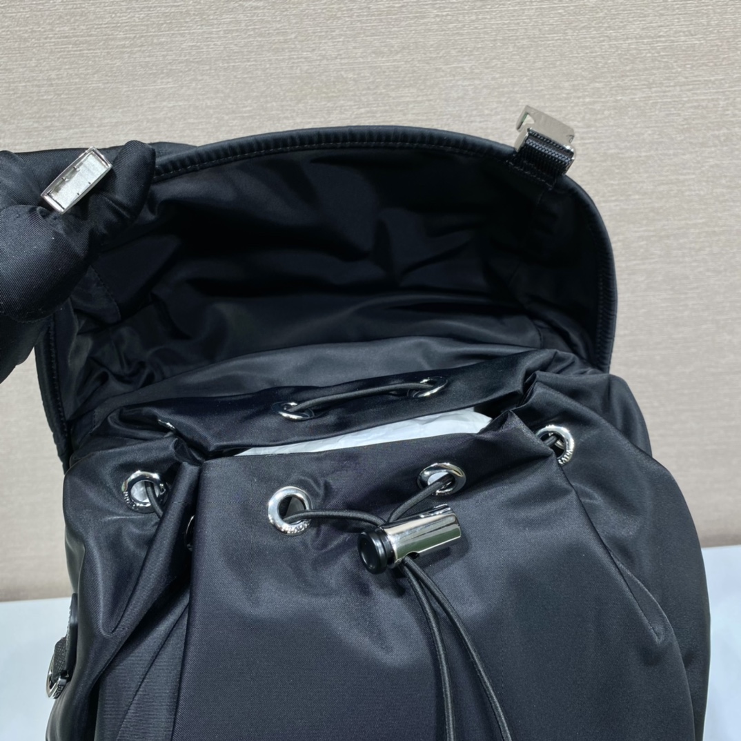 Pra*a black re-nylon and saffiano  backpack